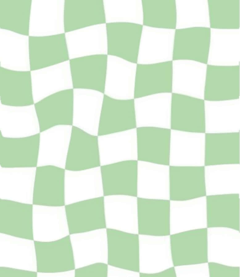 Checkered 桌布 壁紙 — 波浪形薄荷綠和白色棋盤格圖案，以柔和起伏的方格營造出俏皮的視錯覺。