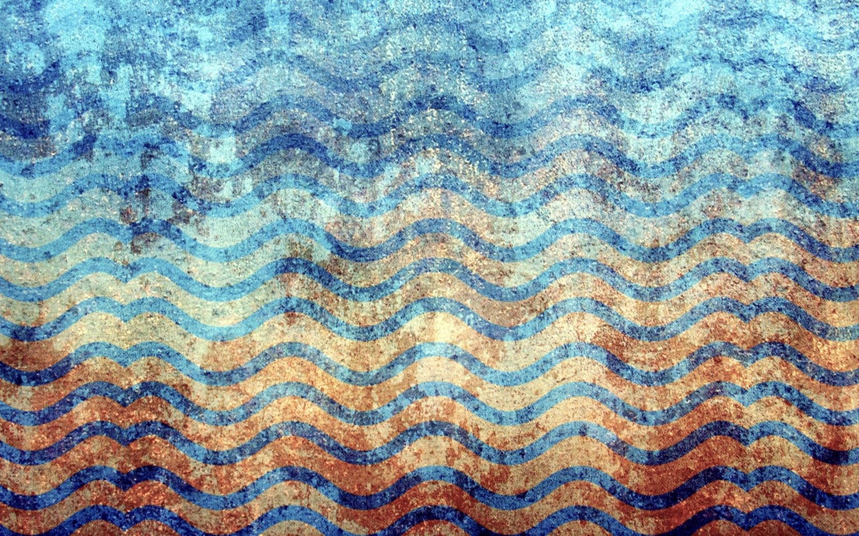 Textured 桌布 壁紙 — 波浪形藍色和橙色紋理圖案，在骯髒的表面上帶有磨損的油漆效果。