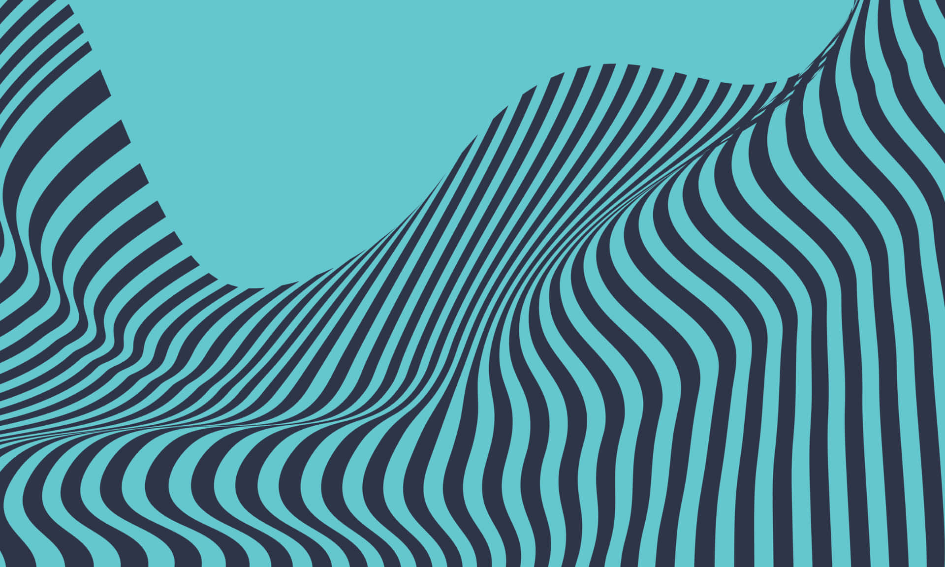 Optical Illusions 桌布 壁紙 — 波浪形黑色和藍綠色條紋在純色藍綠色背景上營造出迷人的視錯覺效果。