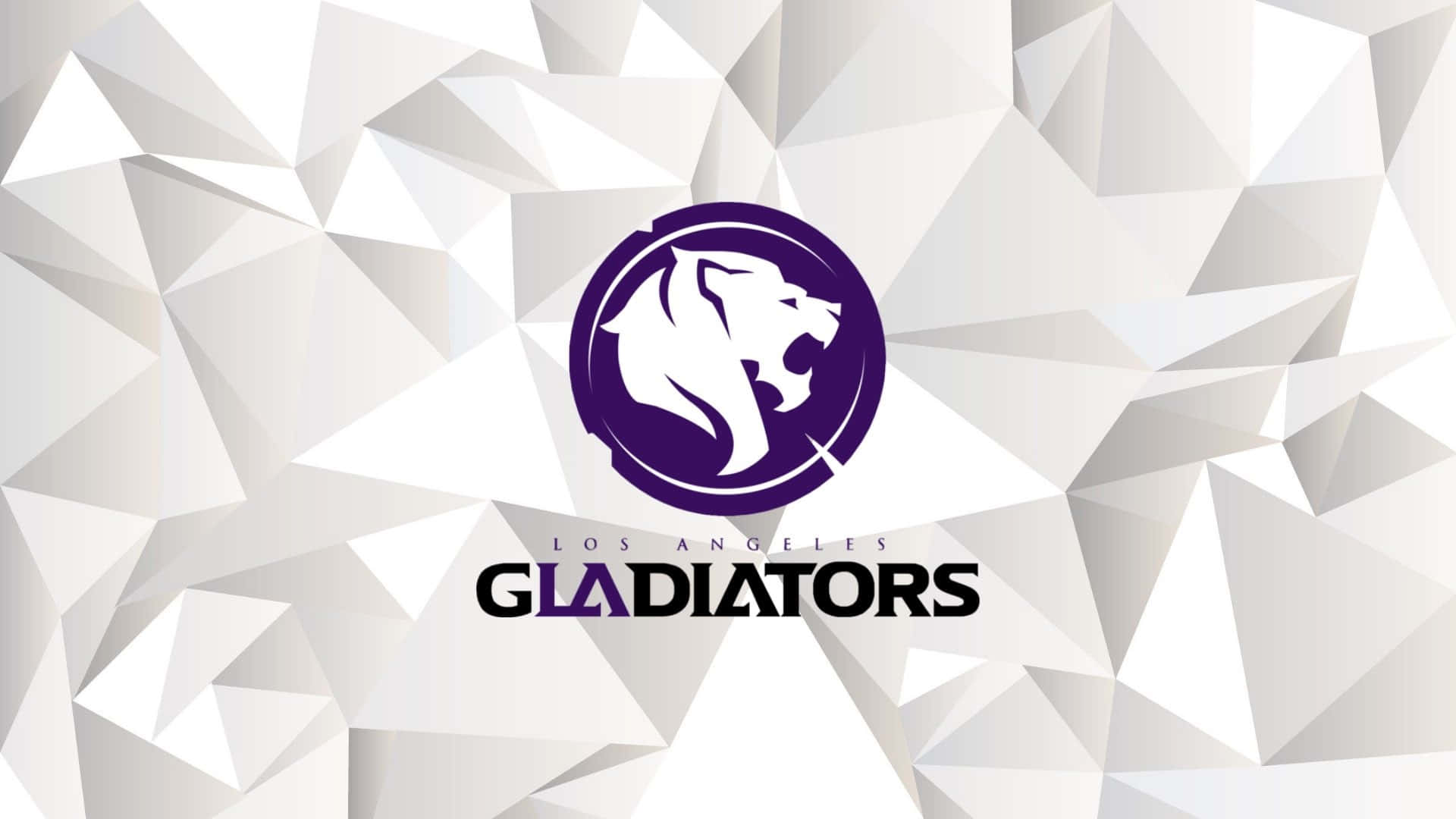 Overwatch League 桌布 壁紙 — 洛杉磯角鬥士隊的紫色獅子標誌，背景為白色幾何多邊形。