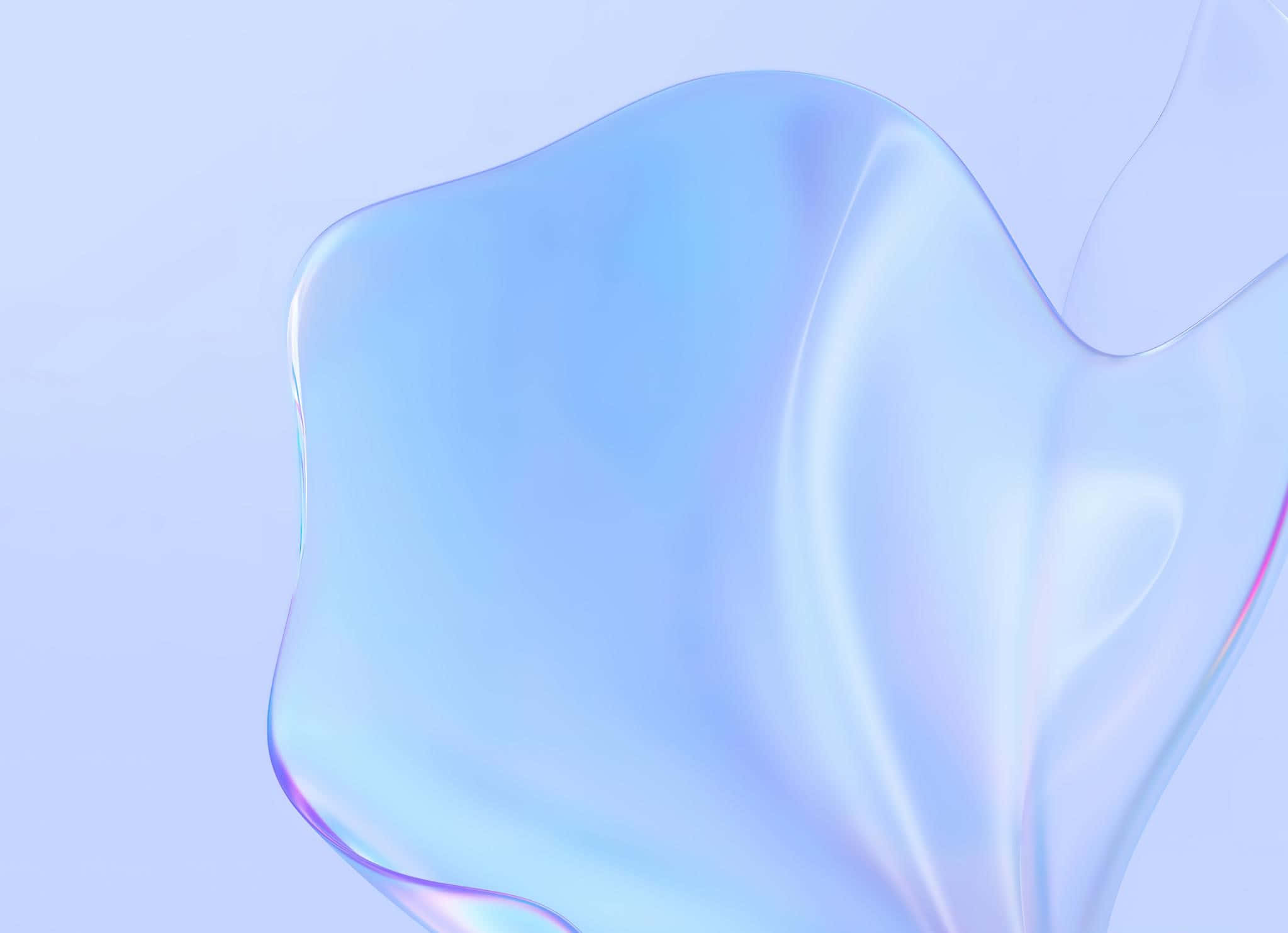 Lilac Color 桌布 壁紙 — 流動的半透明藍色液體形態，帶有虹彩高光，襯以柔和的薰衣草背景。
