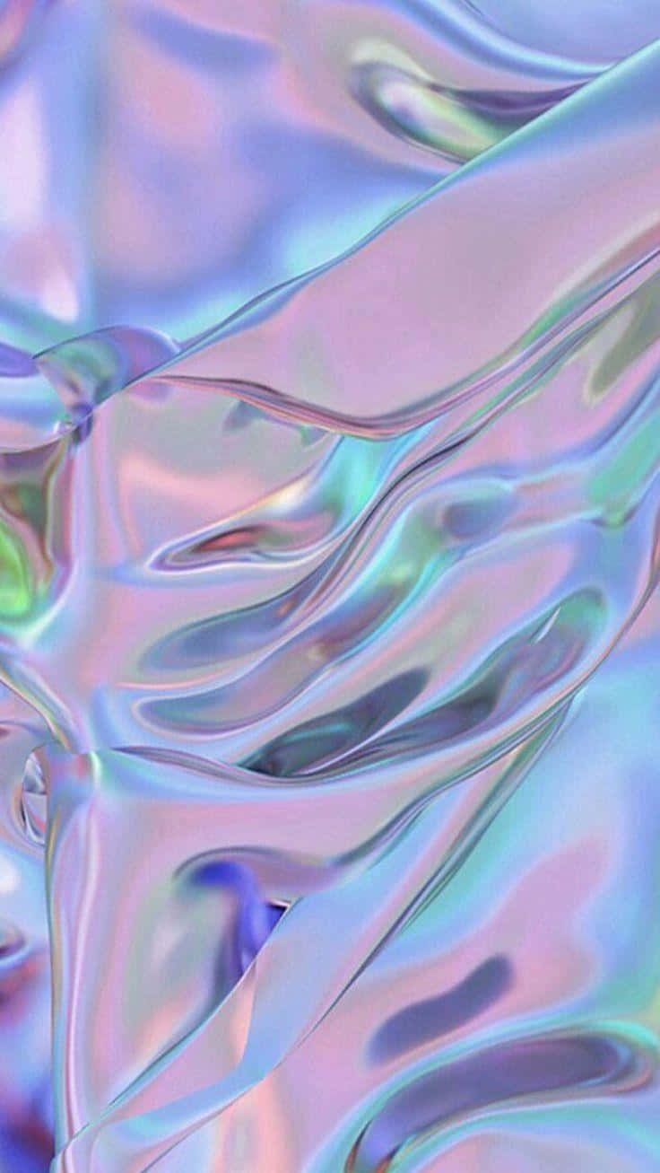 Hologram 桌布 壁紙 — 流動的彩虹色布料，帶有粉紅、藍色和綠色的柔和粉彩色調，在光線下閃爍。