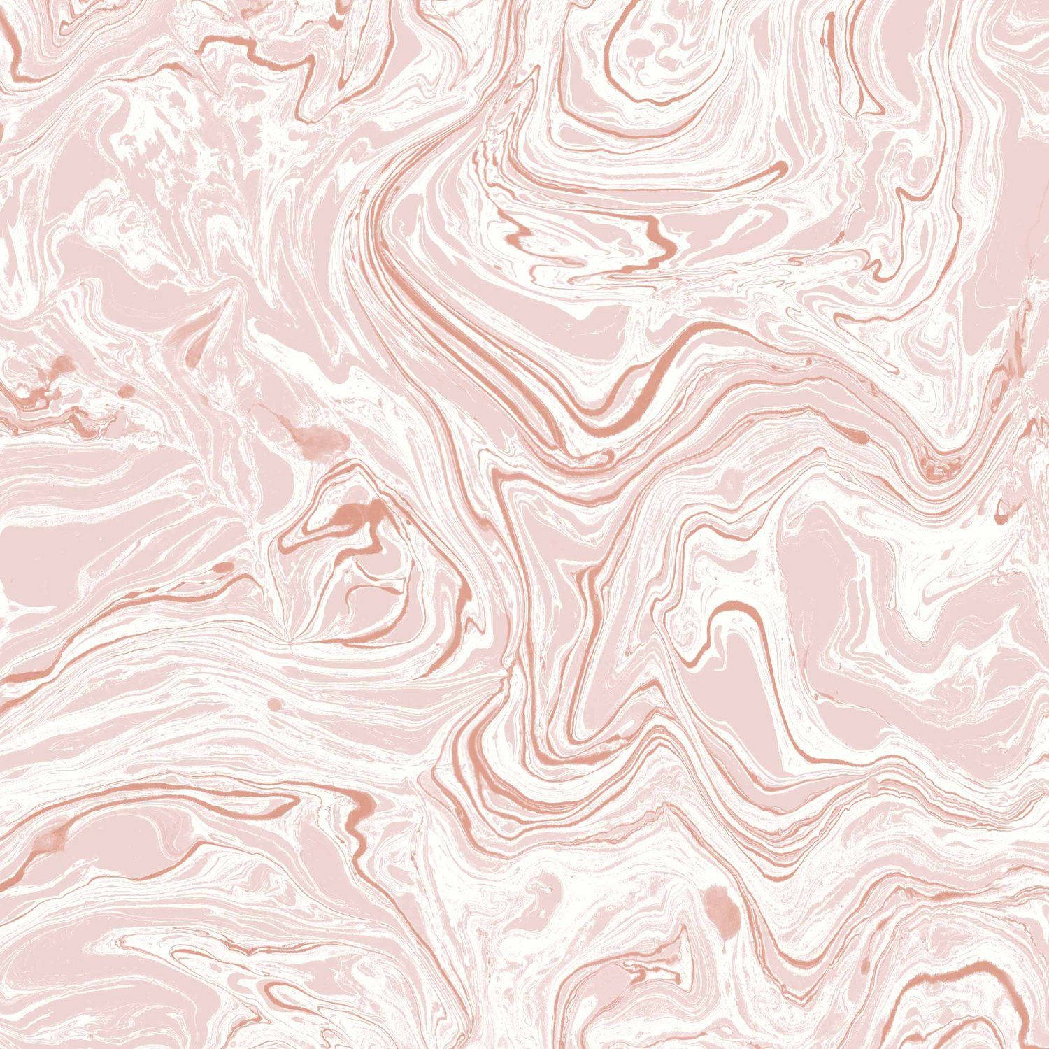 Pink Marble 桌布 壁紙 — 流動的抽象圖案，柔和的粉紅色和白色漩渦，類似液體大理石，帶有細膩的銅色底色。