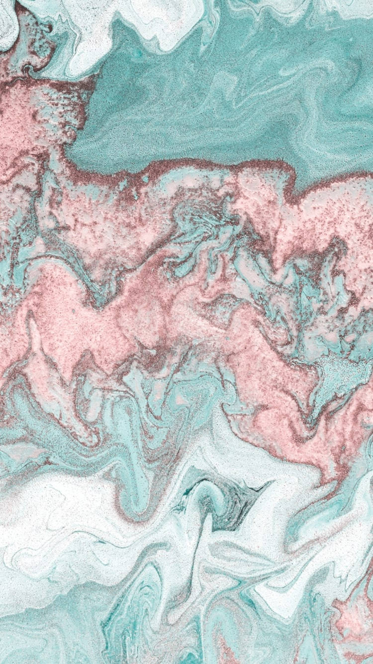 Marble Phone 桌布 壁紙 — 流動的抽象藝術品，帶有旋轉的粉紅色、藍綠色和白色大理石圖案，類似液體顏料。