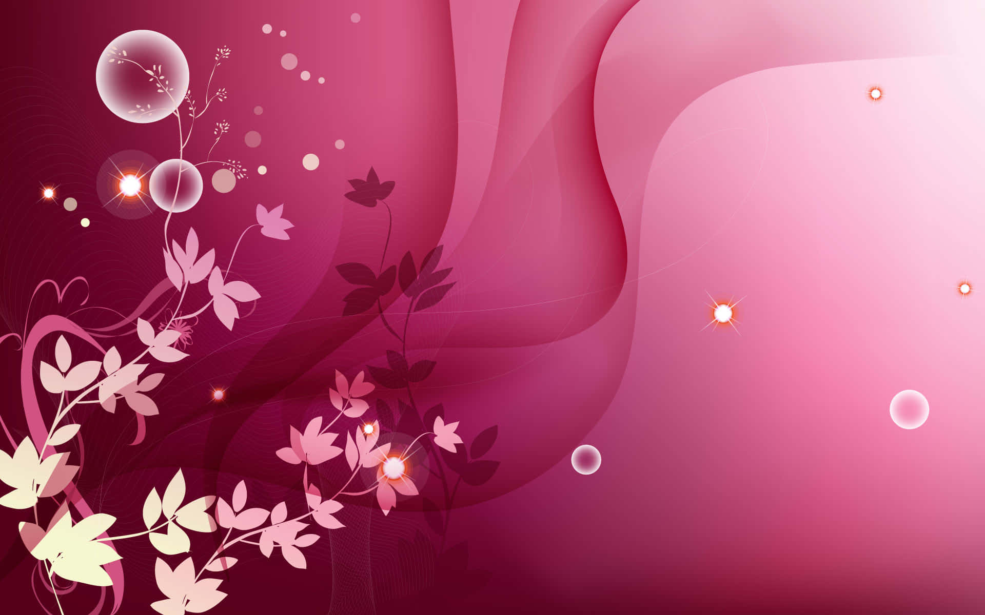 Beautiful Girly 桌布 壁紙 — 流動的粉紅色抽象背景，帶有精緻的花卉藤蔓，在洋紅色和玫瑰色的漸變中柔和發光。