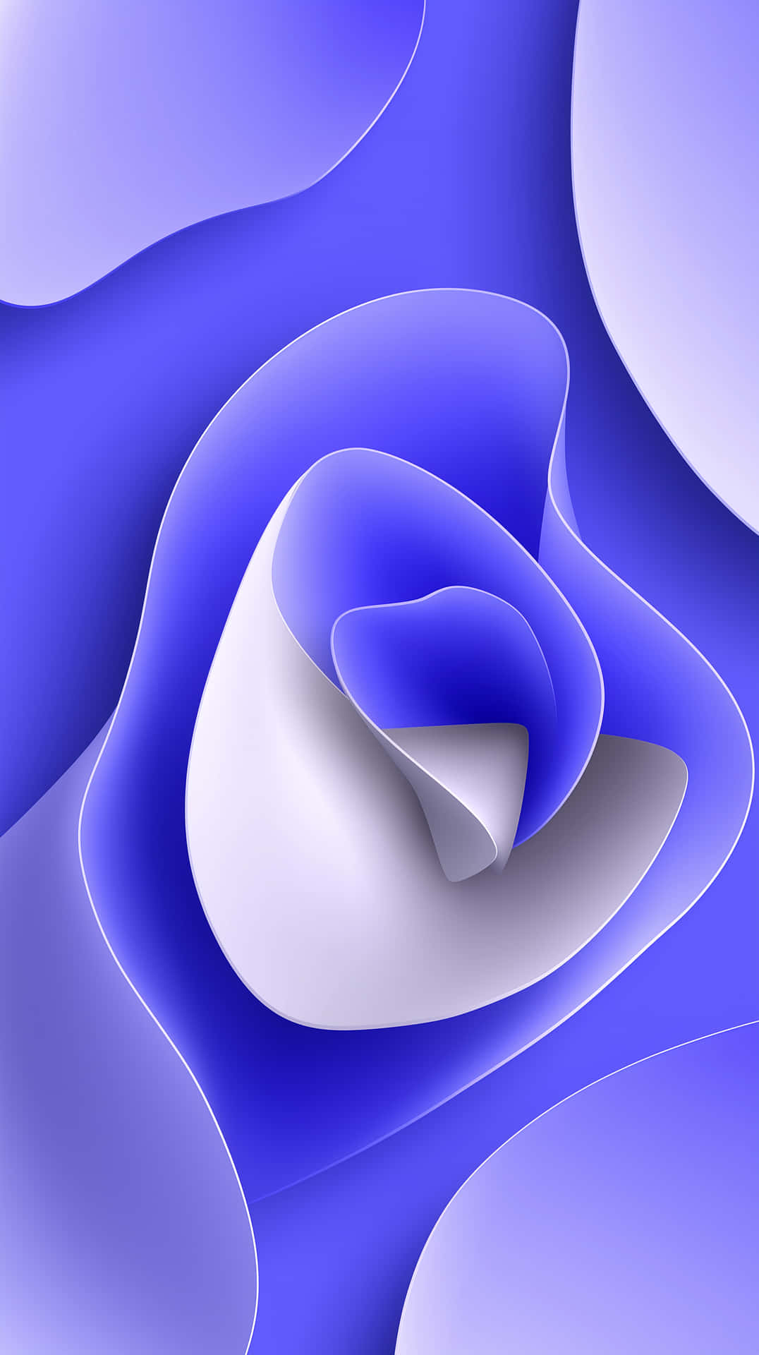 Organic Layered Shapes Abstract Art Background 壁紙 — 流動的藍白絲帶組成的動態抽象構圖，營造出深度和動感。
