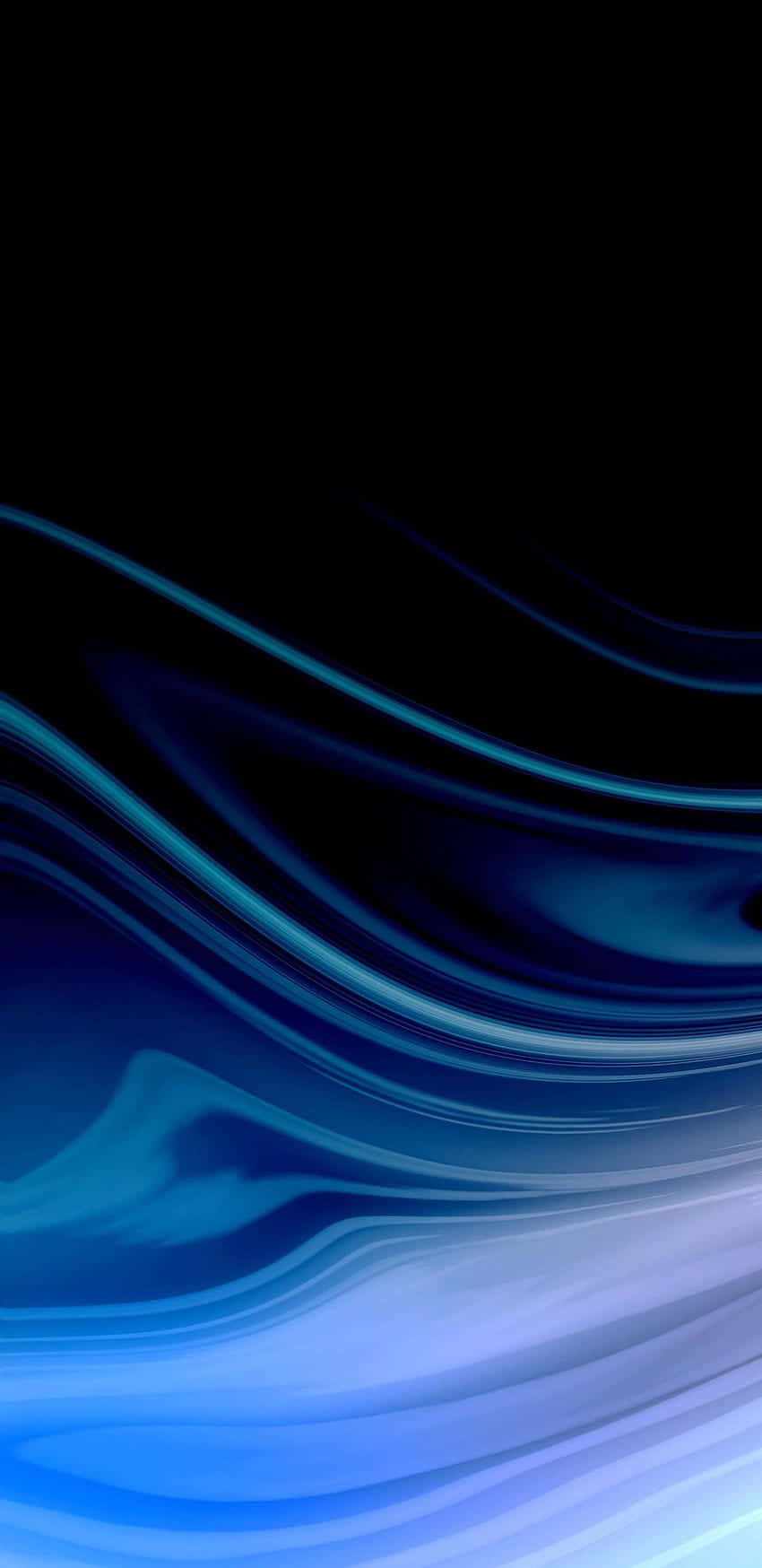 Blue iPhone Xr 桌布 壁紙 — 流動的藍色波浪在深黑色背景上優雅地流動，形成迷人的數位抽象設計。