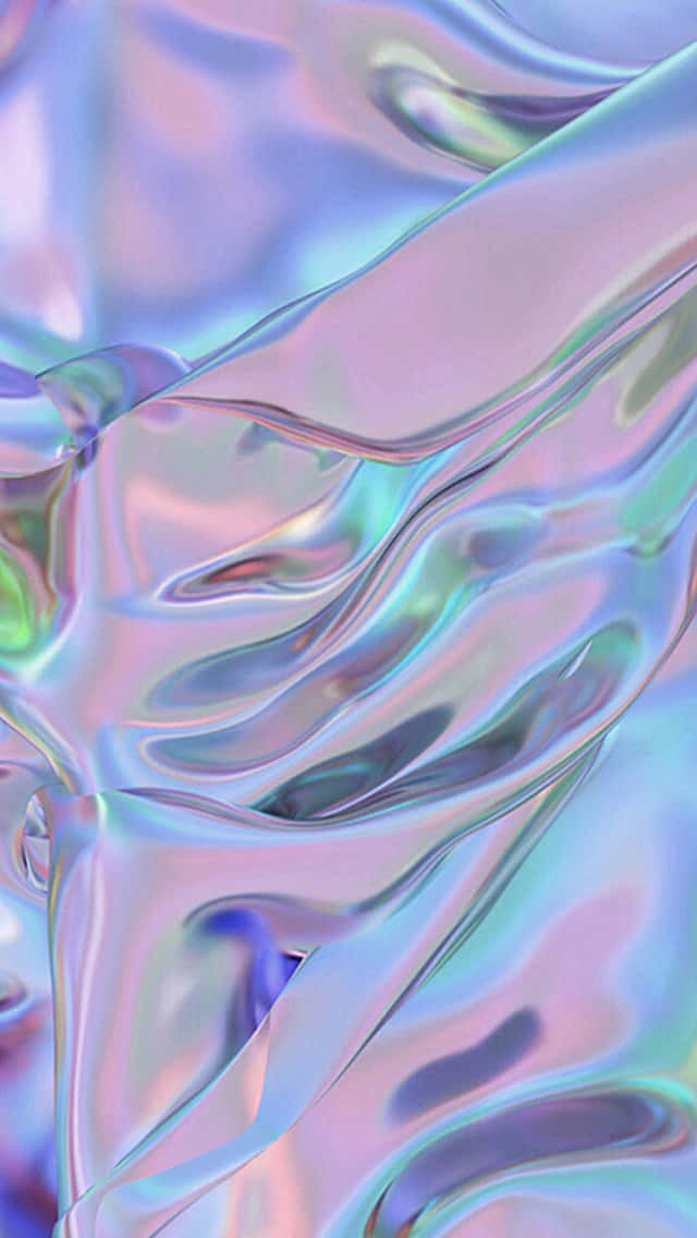 Pastel Crystal 桌布 壁紙 — 流動的虹彩布料，帶有粉紅、藍色和綠色的柔和粉彩色調，在光線下閃爍。