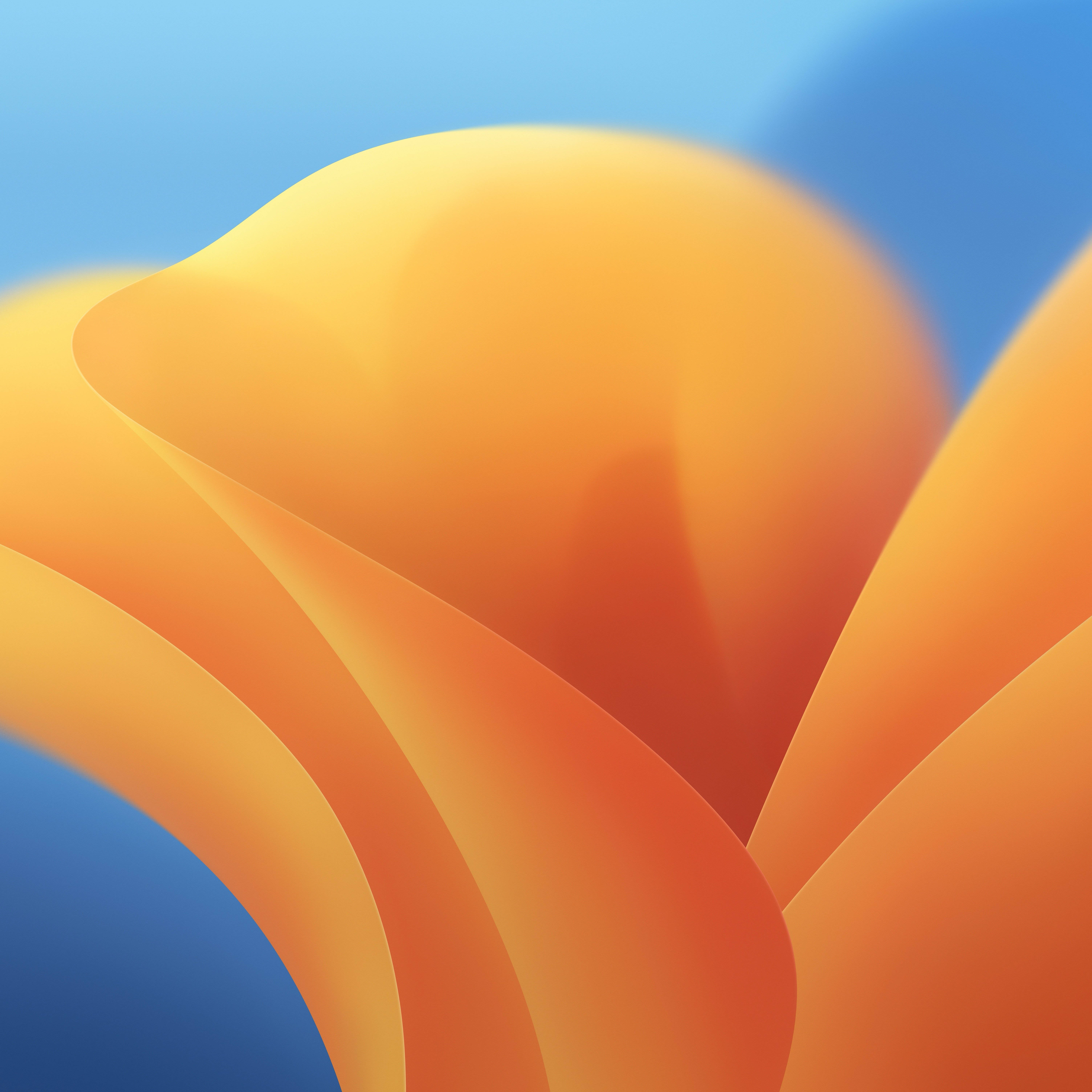 iOS 16 壁紙 桌布 壁紙 — 流暢的橙色和藍色抽象形狀營造出柔和漸變，帶有溫和的曲線和微妙的陰影。
