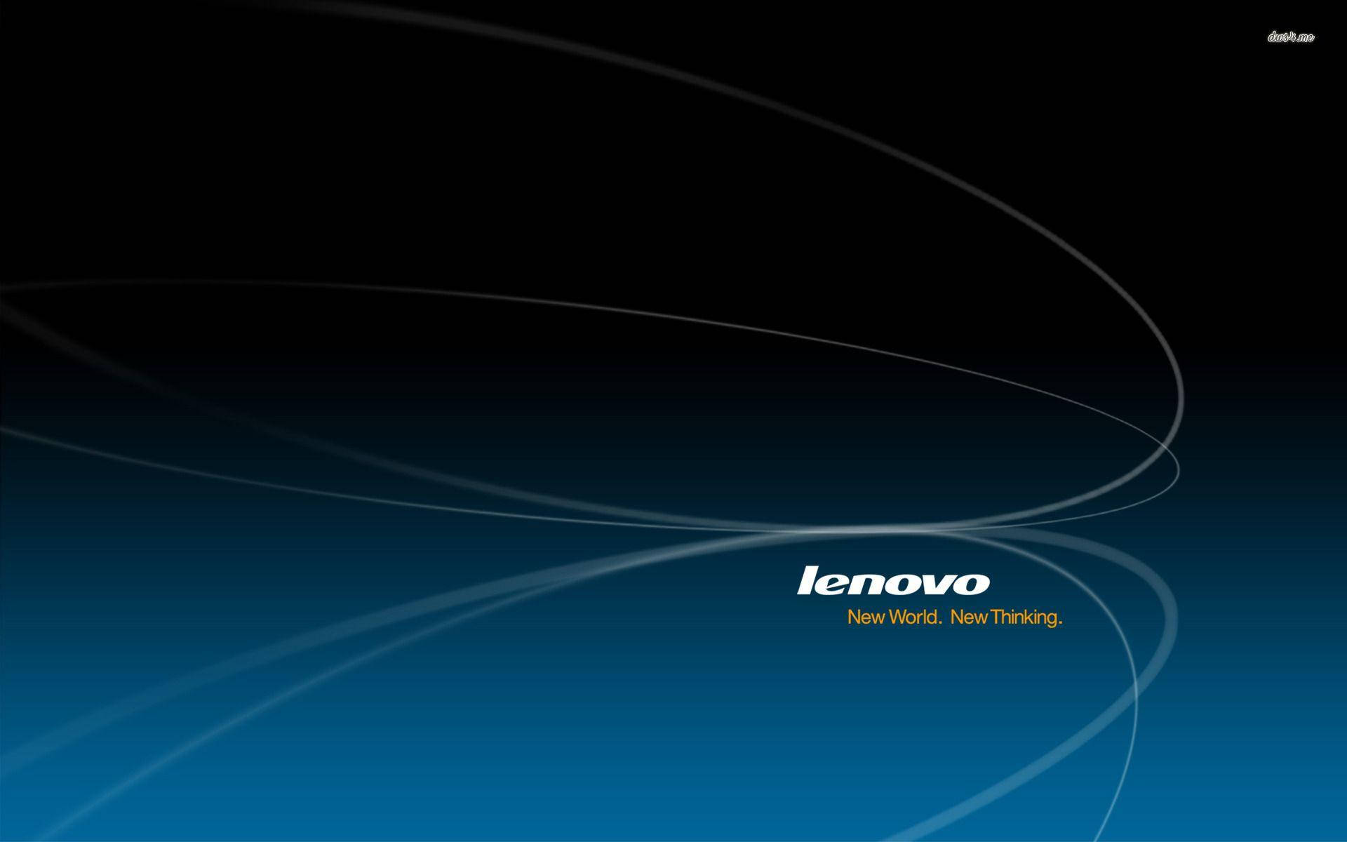 Lenovo 標誌和標語在抽象藍色漸變背景上，帶有流動的白色線條。 — 聯想高畫質桌布 壁紙
