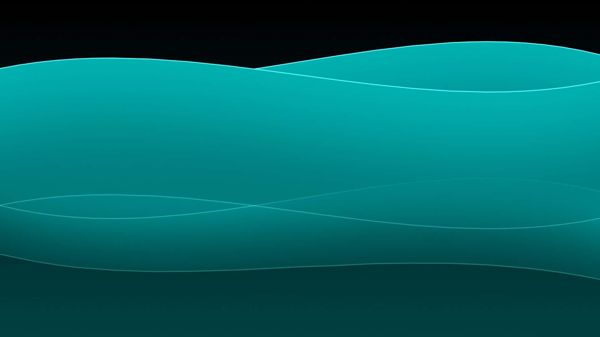 Dark Teal 桌布 壁紙 — 流暢的青綠色波浪在黑色背景上流動，帶有發光的白色輪廓，營造出寧靜的數位抽象圖案。