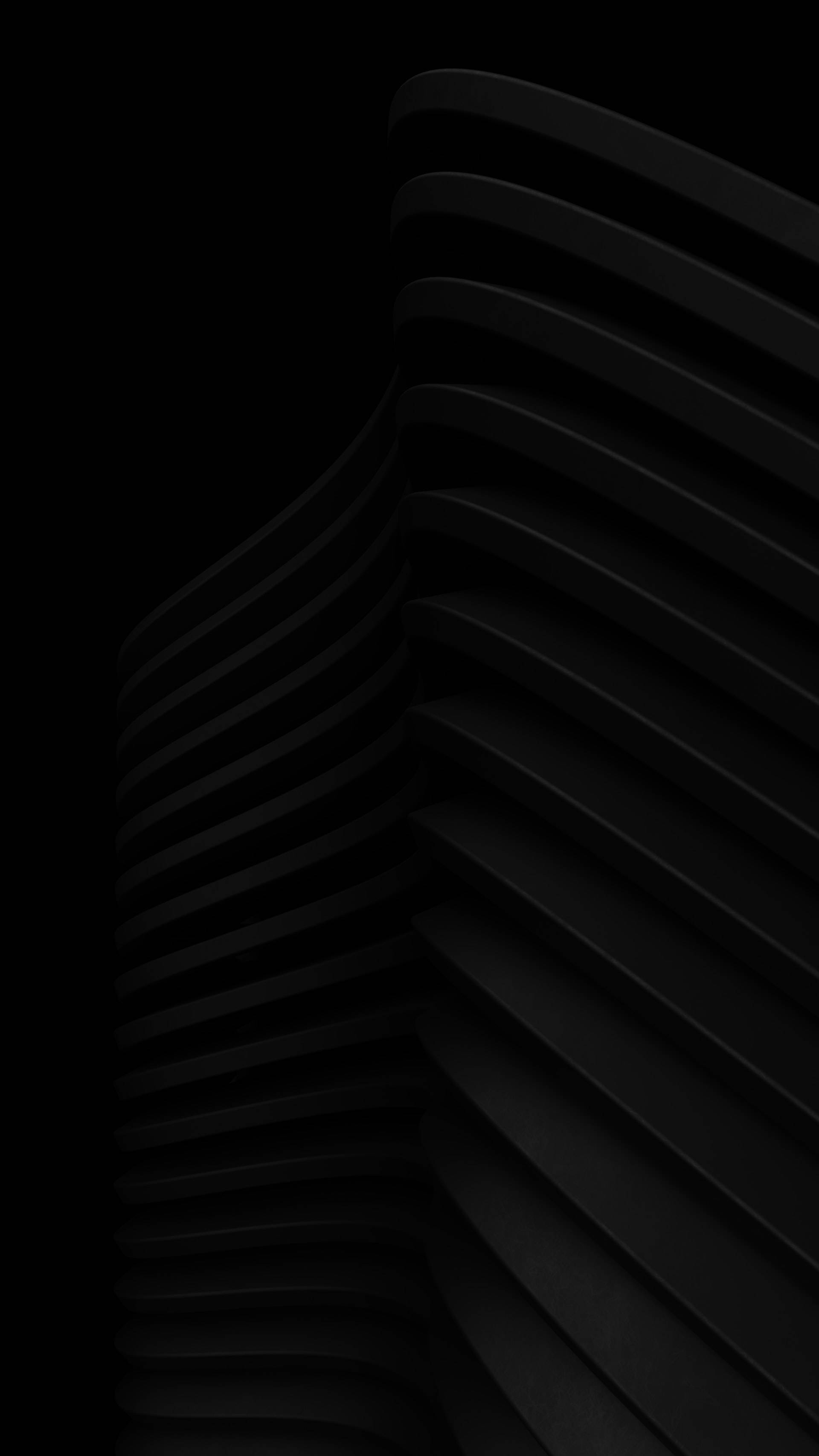black aesthetic tumblr iPhone 桌布 壁紙 — 流暢的黑色彎曲層在深色背景上營造出帶有微妙陰影的極簡抽象圖案。