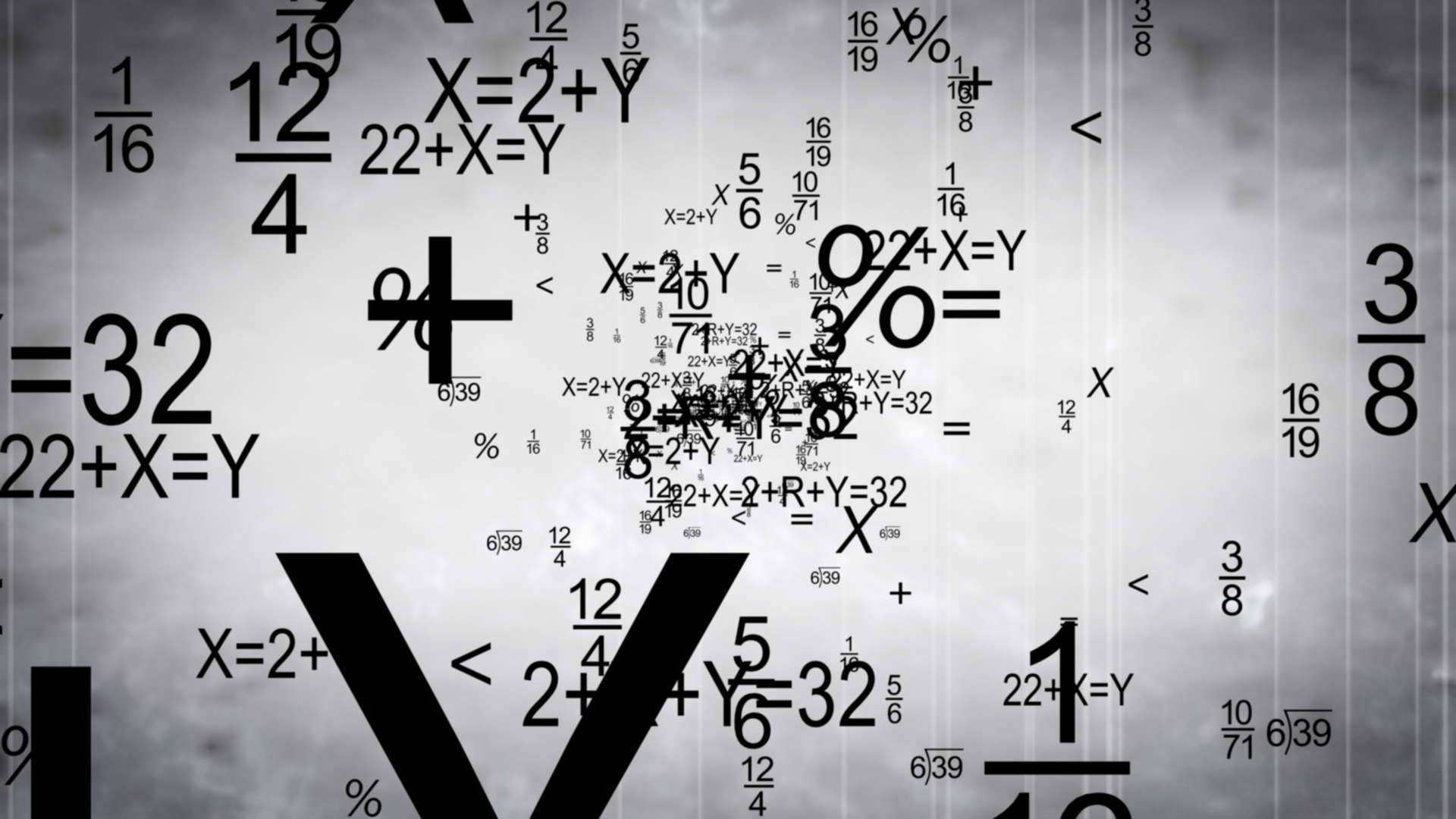 Numbers 桌布 壁紙 — 浮動的數學方程式和符號在陰天灰色天空背景下飄移。