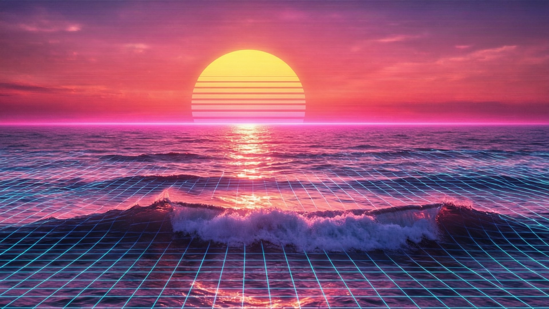 海洋復古浪潮日落 壁紙
