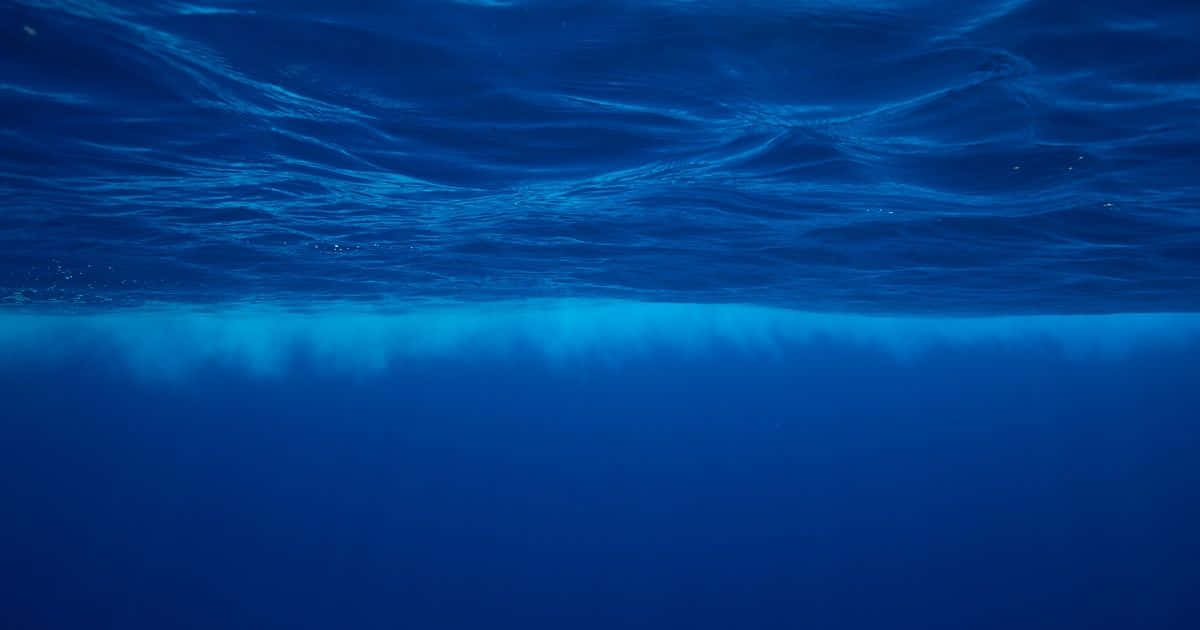 Mariana Trench 桌布 壁紙 — 海洋表面的水下視圖，帶有漣漪的藍色波浪和陽光透過水過濾。