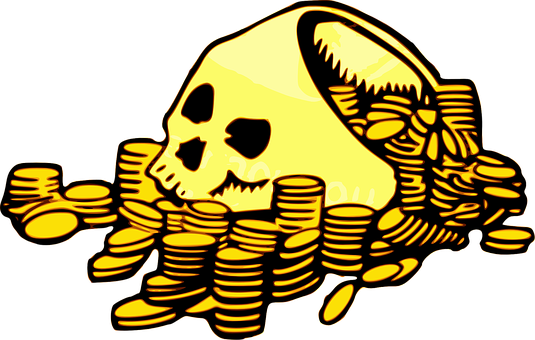 海盜骷髏頭與金幣插畫 壁紙