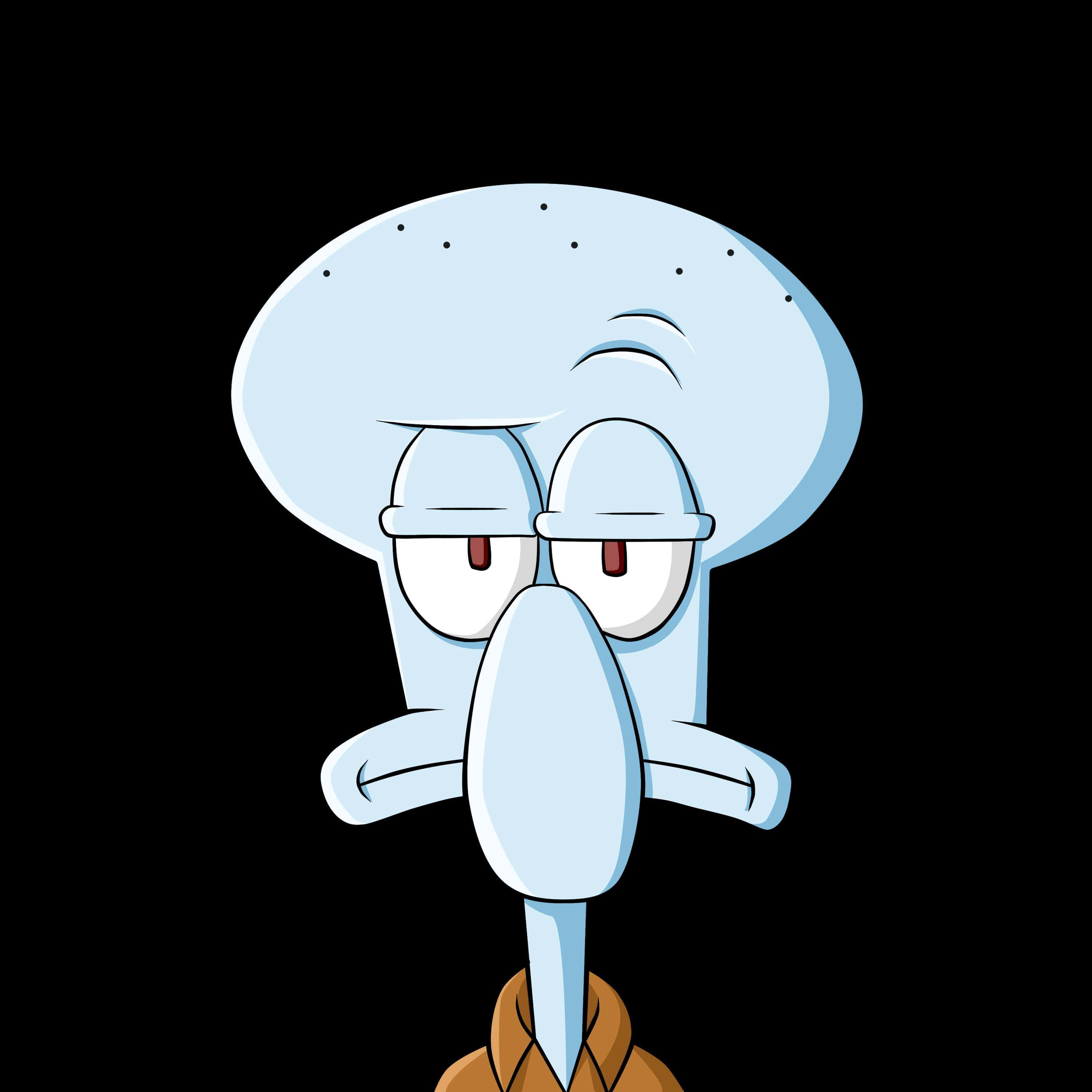 Aesthetic Squidward 桌布 壁紙 — 海綿寶寶中的章魚哥，在黑色背景前瞇著眼睛、皺著眉頭，憤怒地瞪視。