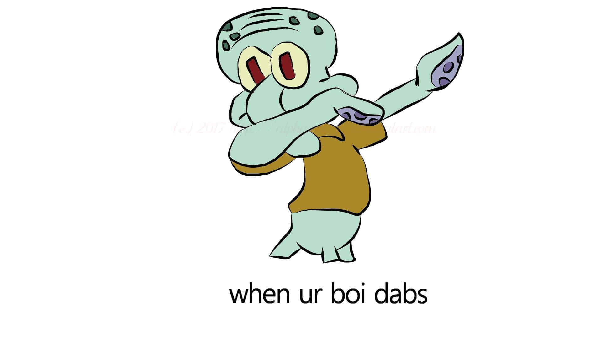 Aesthetic Squidward 桌布 壁紙 — 海綿寶寶中的章魚哥以卡通風格做出 dab 動作，身穿棕色襯衫，眼睛睜大。