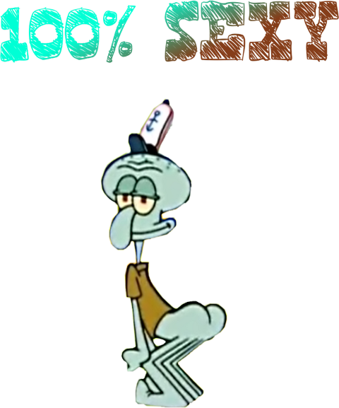 Squidward 桌布 壁紙 — 海綿寶寶中的章魚哥以卡通風格在粗體「100% SEXY」文字下擺出自信姿勢。