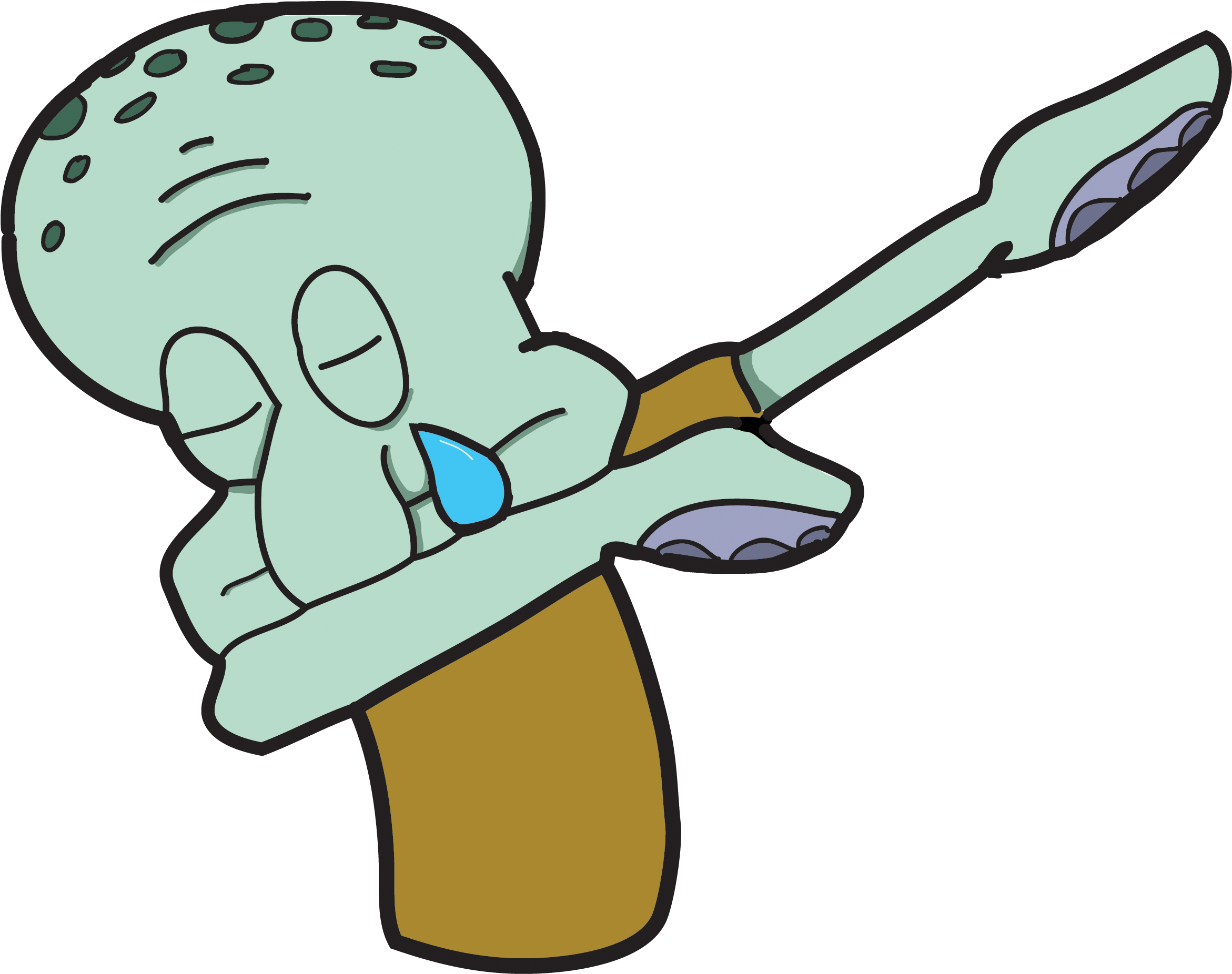 Squidward 桌布 壁紙 — 海綿寶寶中的章魚哥做出無聊的 dab 姿勢，一隻手臂伸展，一滴眼淚從他的眼睛落下。