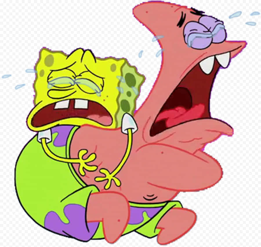Spongebob And Patrick 桌布 壁紙 — 海綿寶寶和派大星在卡通場景中戲劇性地哭泣，淚水從他們的臉上流下。