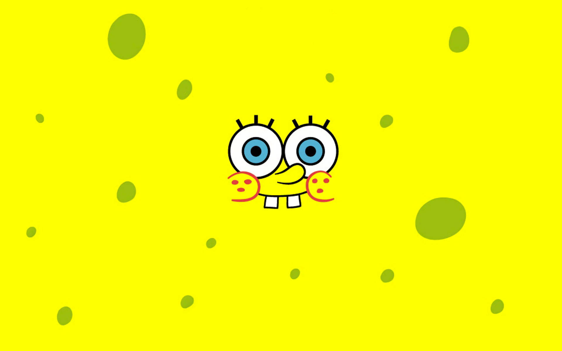Spongebob Cool 桌布 壁紙 — 海綿寶寶在明亮的黃色背景上帶著散落的綠色斑點開心地微笑。