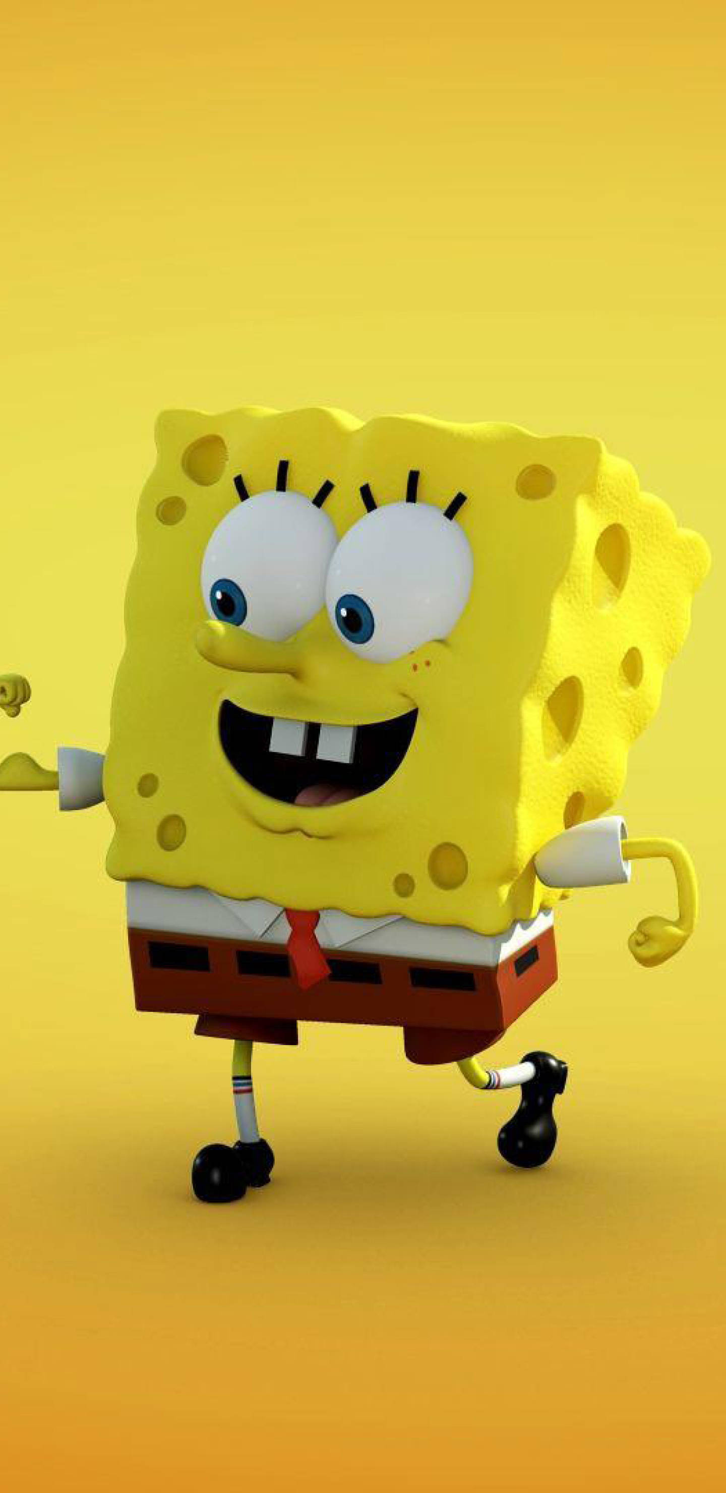 Spongebob Cool 桌布 壁紙 — 海綿寶寶在純黃色漸變背景前愉快地微笑。