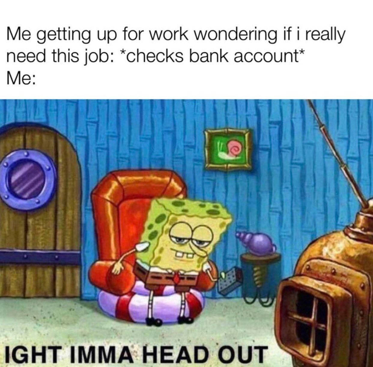 Spongebob Meme 桌布 壁紙 — 海綿寶寶坐在紅色椅子上，看起來筋疲力盡，同時在鳳梨屋裡查看銀行帳戶。