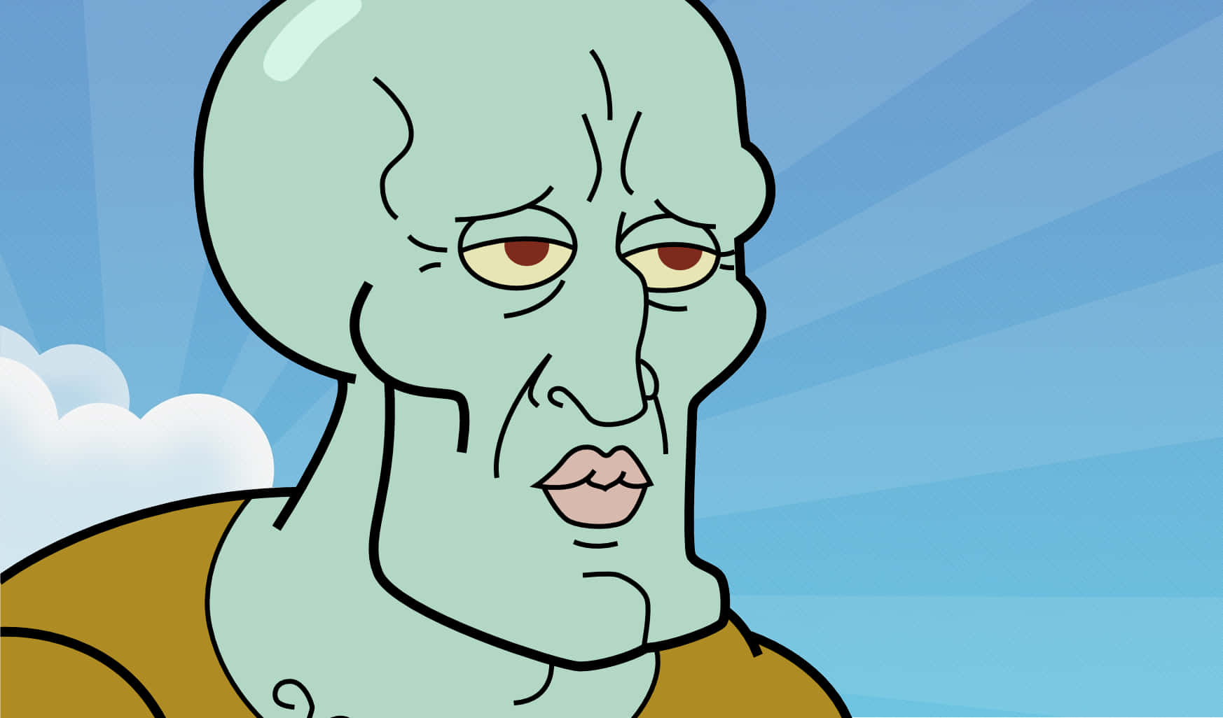 Squidward 桌布 壁紙 — 海綿寶寶的章魚哥帶著無聊的表情望著藍天白雲。