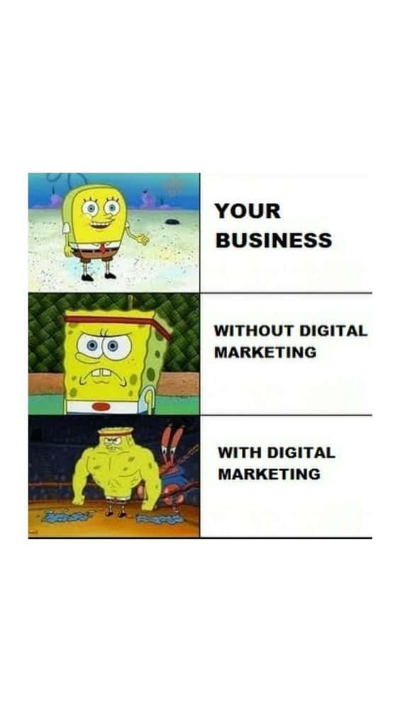 E-commerce Memes 桌布 壁紙 — 海綿寶寶迷因展示他從開朗到肌肉發達的轉變，經過數位行銷後。