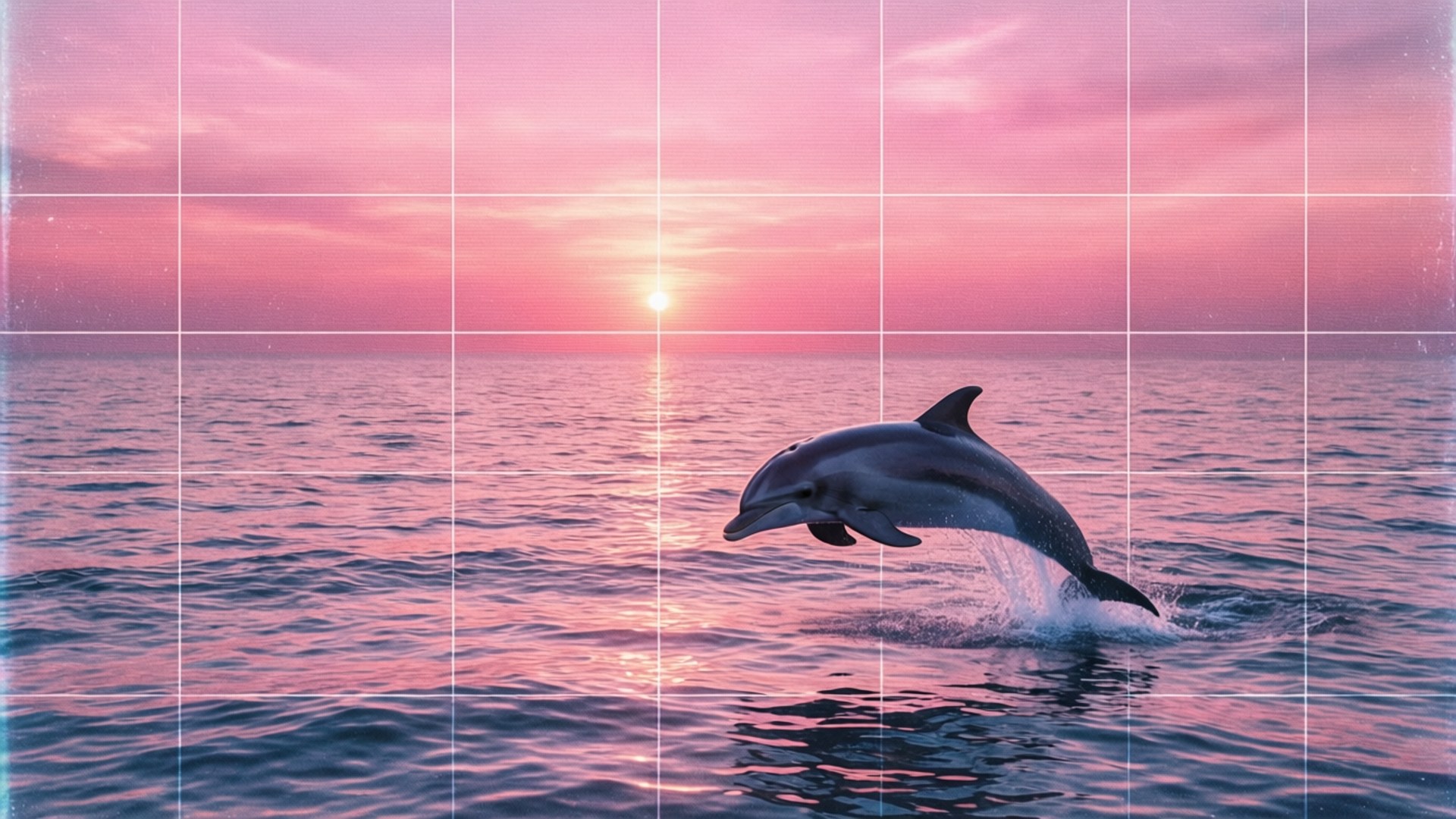 海豚夕陽波浪 壁紙