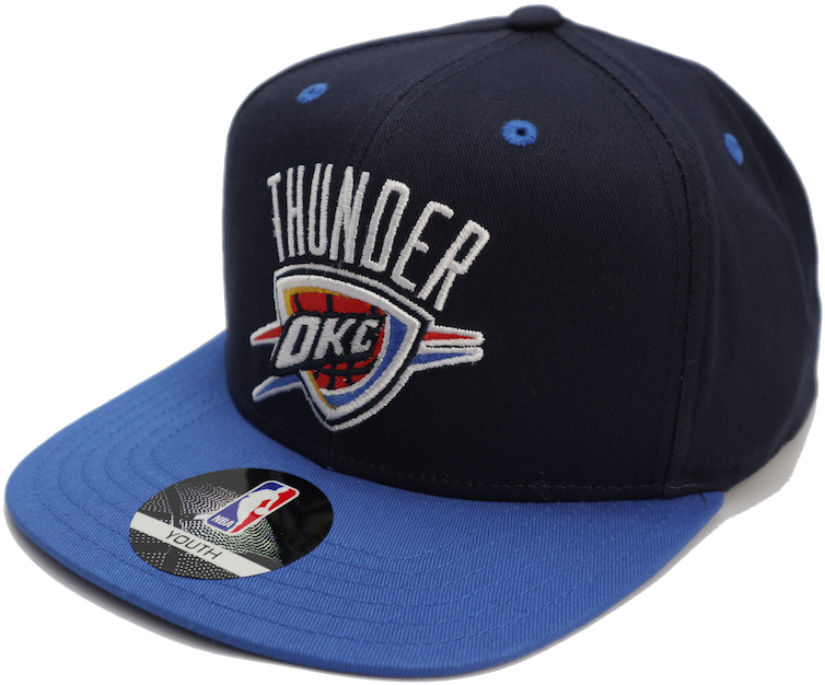 thunder 桌布 壁紙 — 海軍藍和皇家藍的奧克拉荷馬城雷霆青年NBA snapback帽，帶有刺繡標誌和球隊品牌。