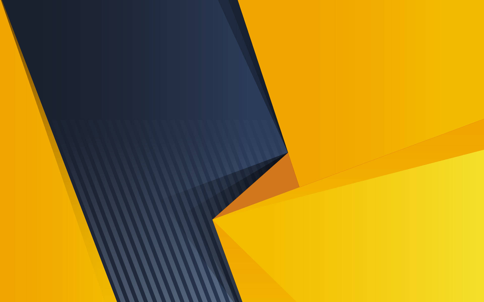 Android Material Design 桌布 壁紙 — 海軍藍和金色的醒目幾何形狀，以銳利的角度和漸變陰影營造出動態的抽象構圖。