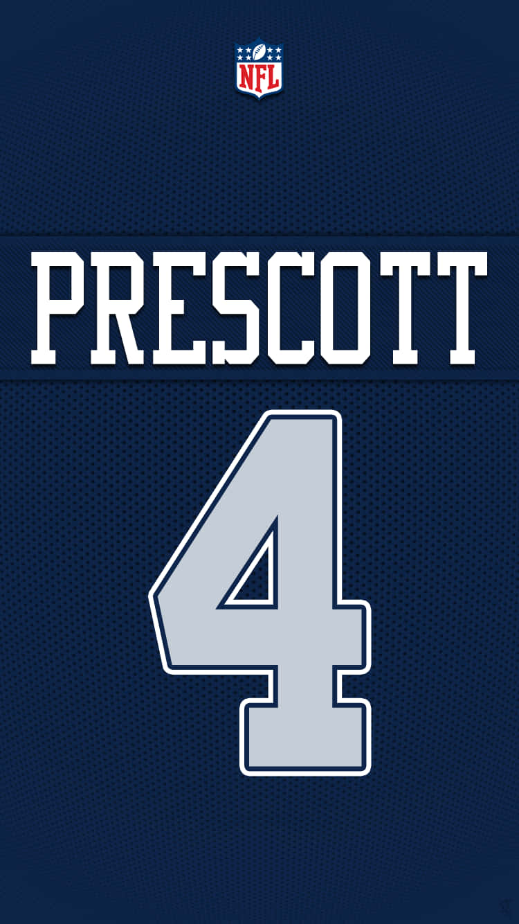 Dallas Cowboys iPhone 桌布 壁紙 — 海軍藍色NFL美式足球球衣特寫，上面有Prescott名字和白色粗體數字4。