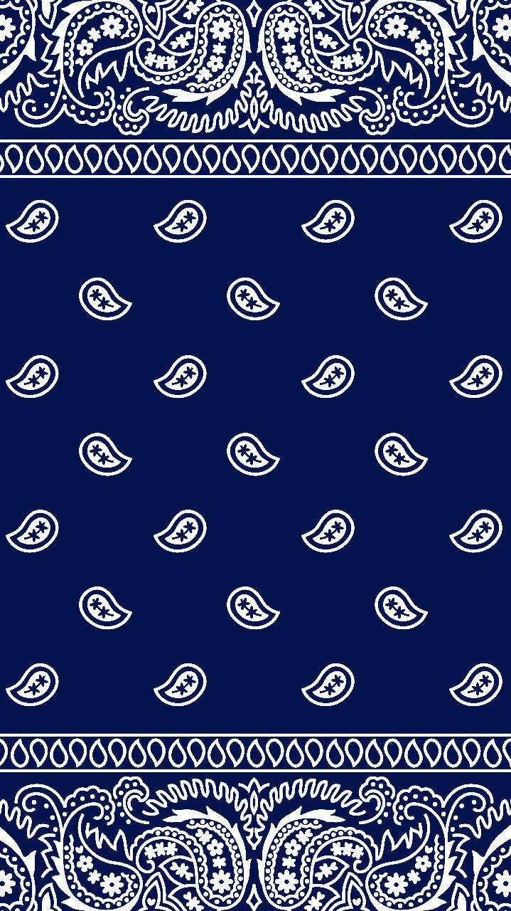 bandana 桌布 壁紙 — 海軍藍色頭巾，帶有白色佩斯利花紋和裝飾邊框。