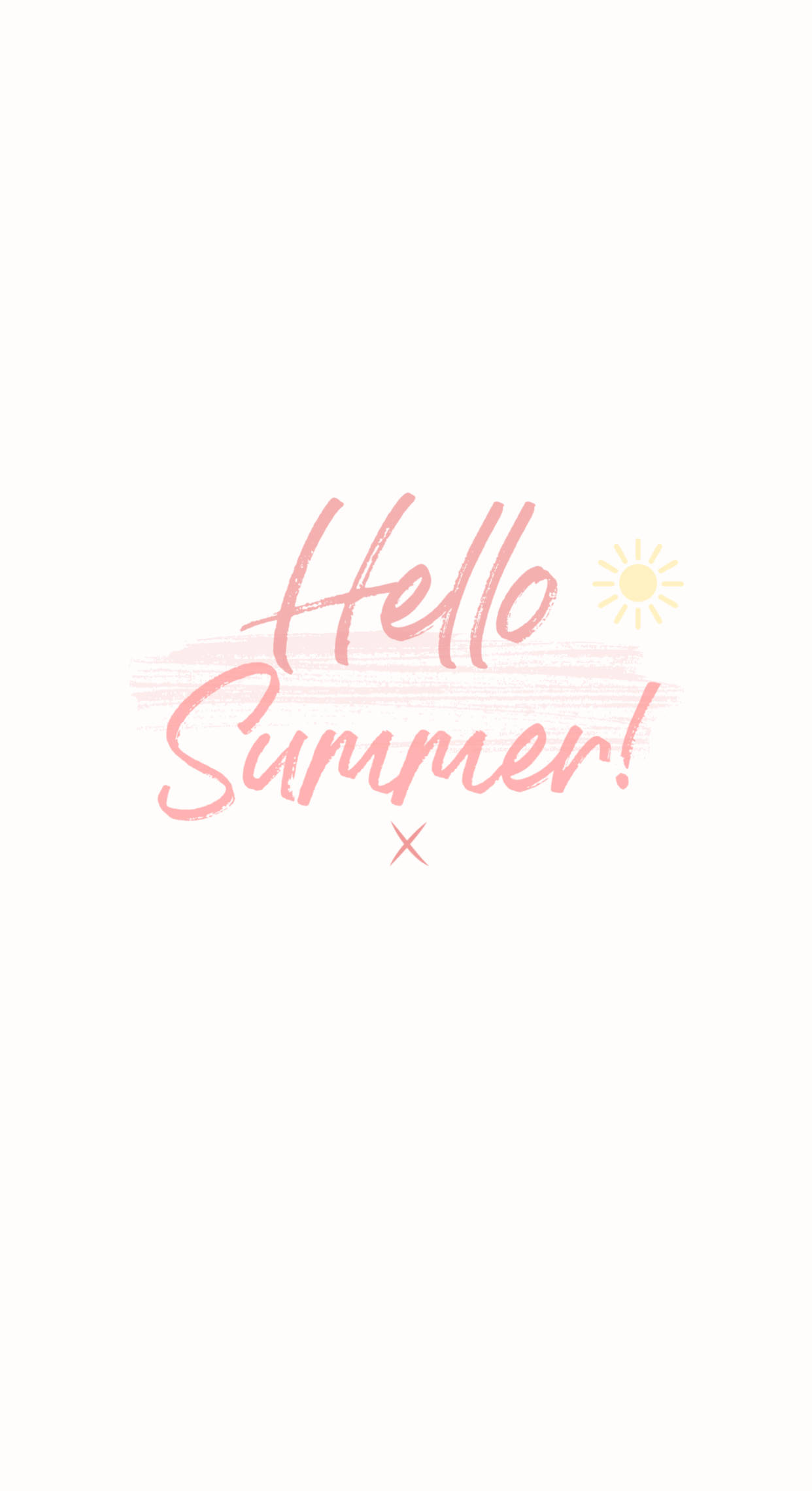 美學 桌布 壁紙 — 淡奶油色背景上，柔軟粉紅色筆觸文字寫著「Hello Summer!」，旁邊有一個小小的黃色太陽。