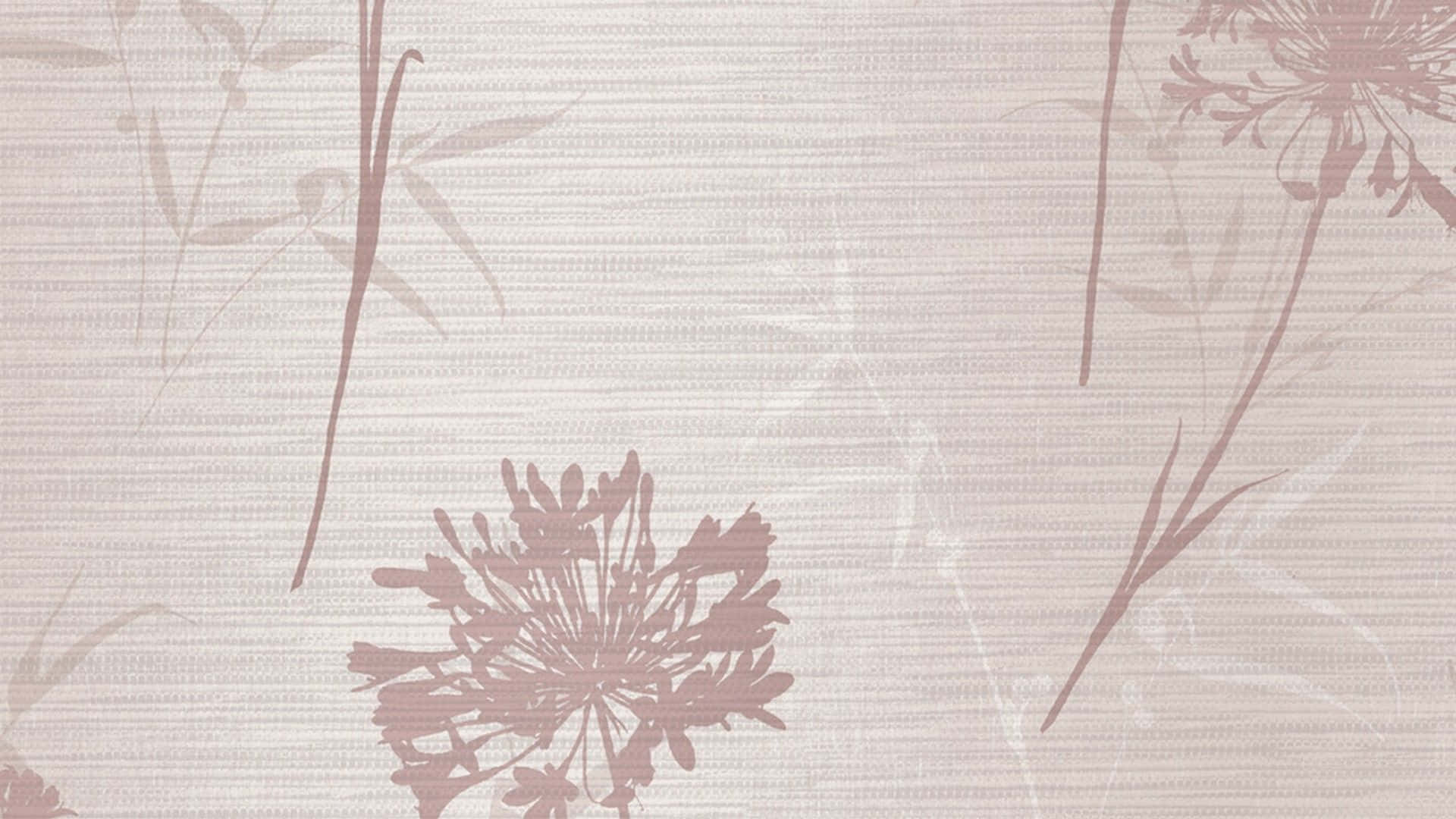Rose Gold Desktop 桌布 壁紙 — 淡紫色花卉剪影輕輕漂浮在帶有細緻橫紋的紋理米色壁紙上。