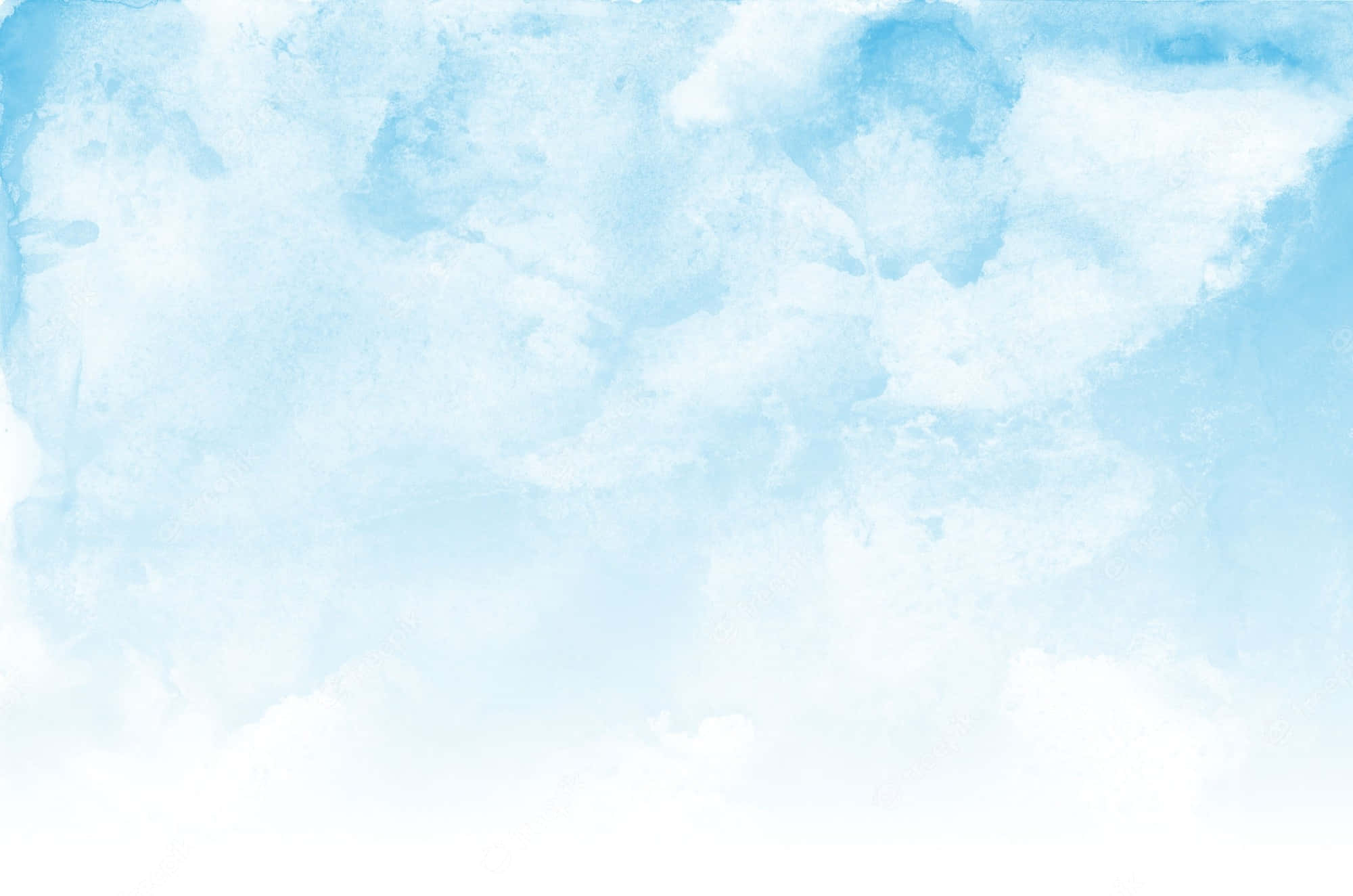 Watercolor Texture 桌布 壁紙 — 淡藍色天空上輕柔的水彩洗滌，配上縷縷白雲，營造出寧靜的氛圍背景。