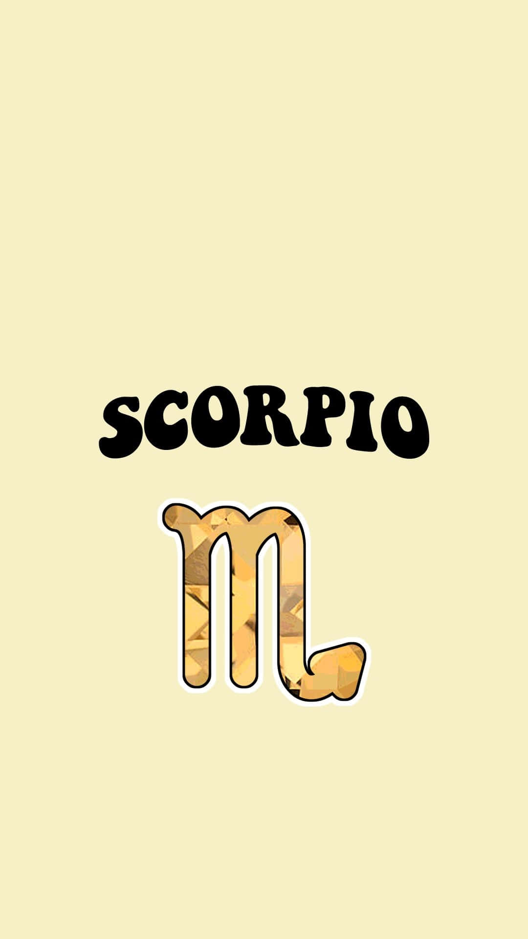 Scorpio 桌布 壁紙 — 淡黃色背景上，金色幾何天蠍符號上方有粗體黑色文字 SCORPIO。