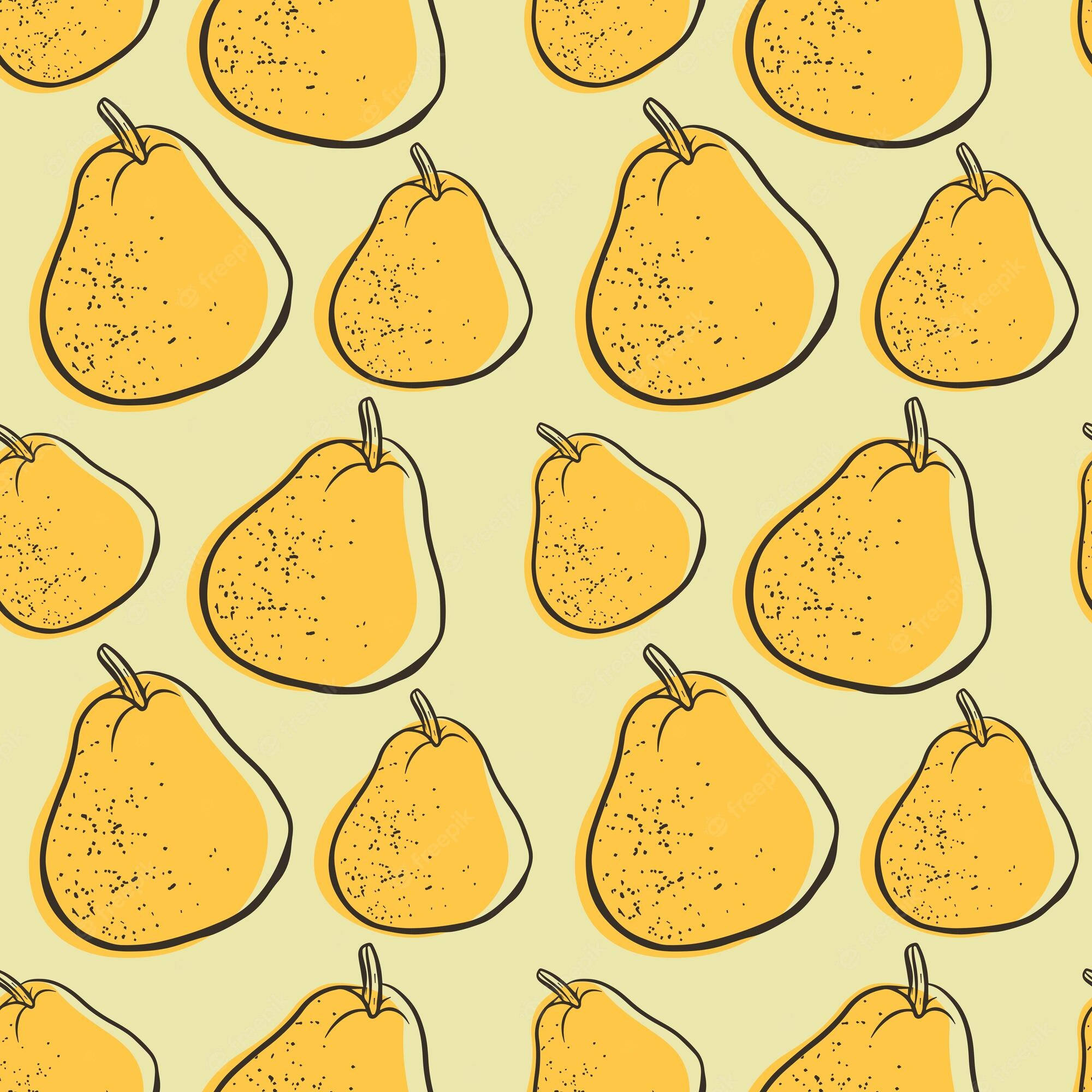 Fruits 桌布 壁紙 — 淡黃色背景上帶有斑點和粗線條的黃色梨子重複圖案。