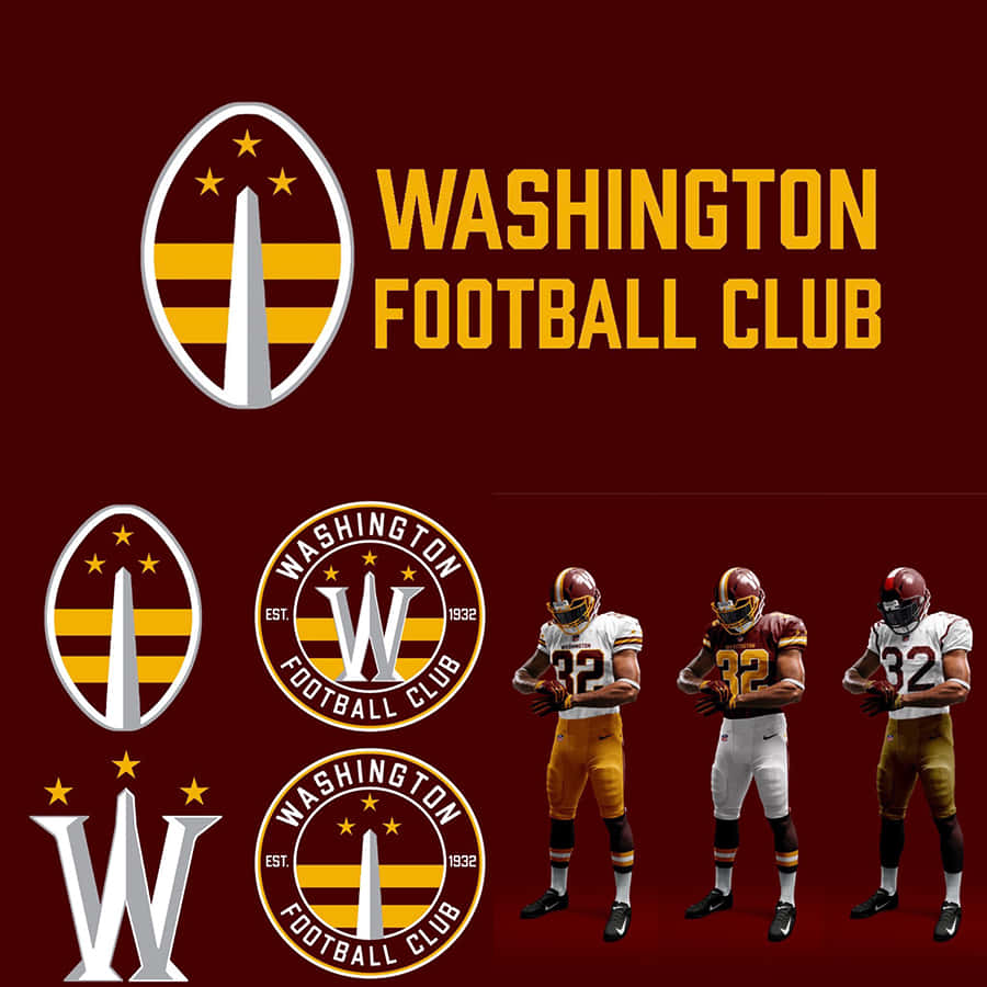 Washington Football 桌布 壁紙 — 深栗色背景上展示的華盛頓足球俱樂部標誌和球員制服。