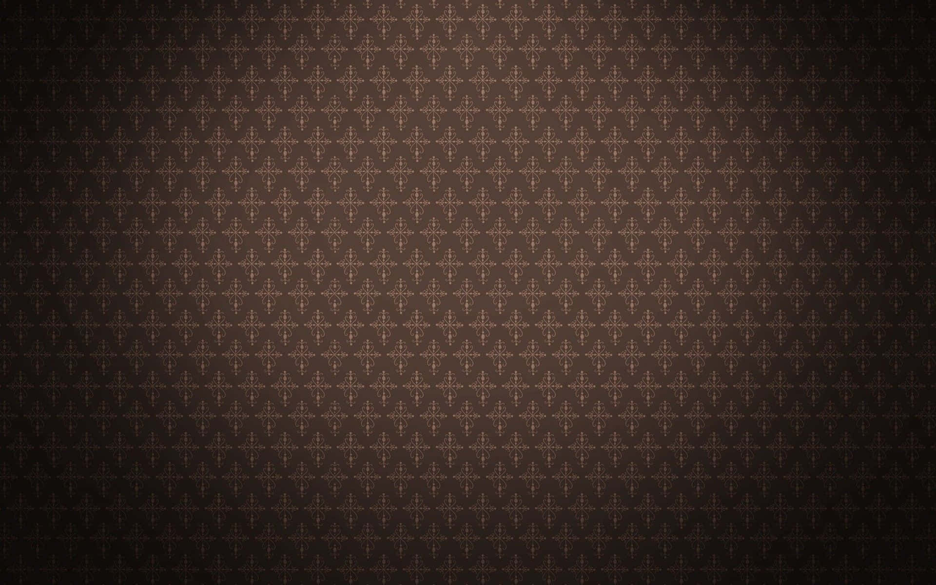 Louis Vuitton Pattern 桌布 壁紙 — 深棕色壁紙，帶有重複的金色十字架圖案，向黑色邊緣漸變。
