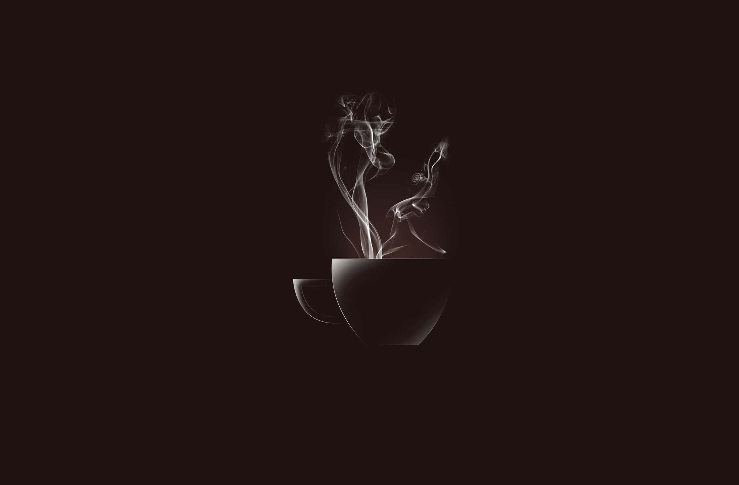 Black Coffee 桌布 壁紙 — 深棕色背景上，一個深色咖啡杯散發出旋轉的蒸氣，形成抽象而優雅的形狀。