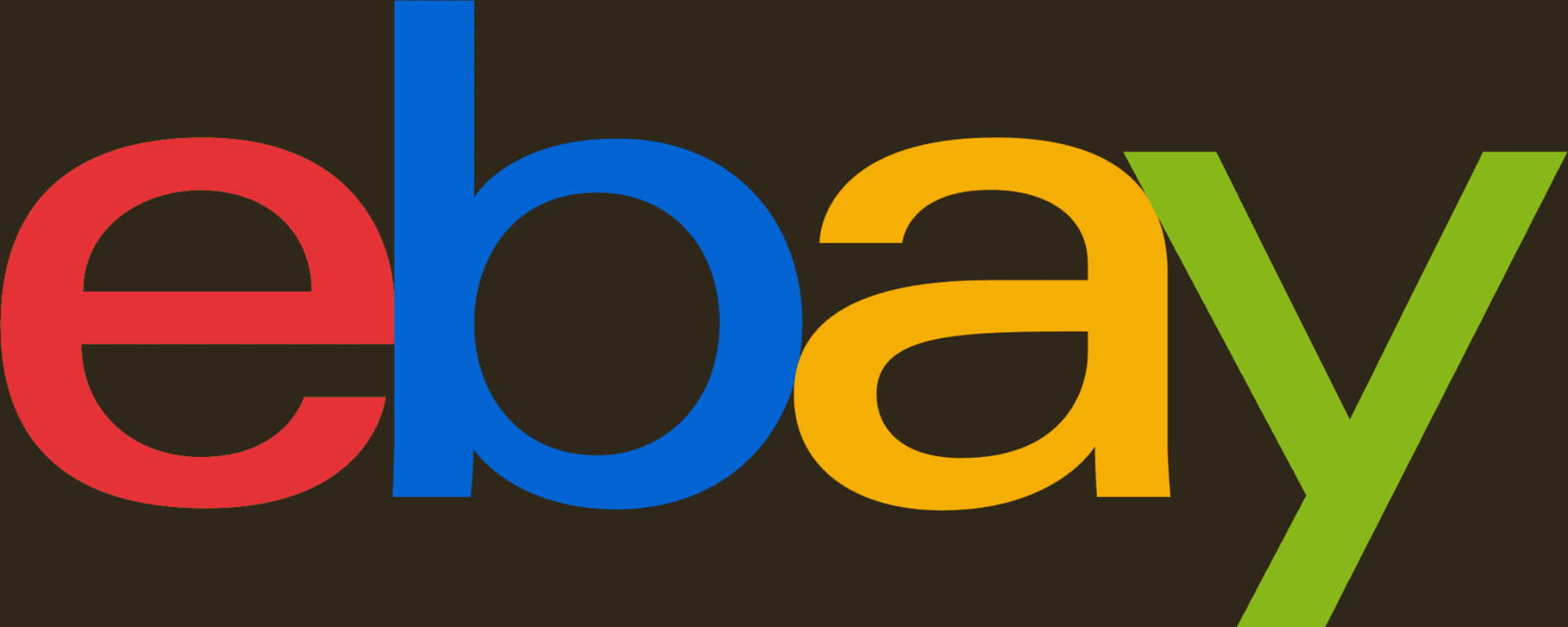 eBay 桌布 壁紙 — 深棕色背景上帶有紅色、藍色、黃色和綠色字母的eBay標誌。