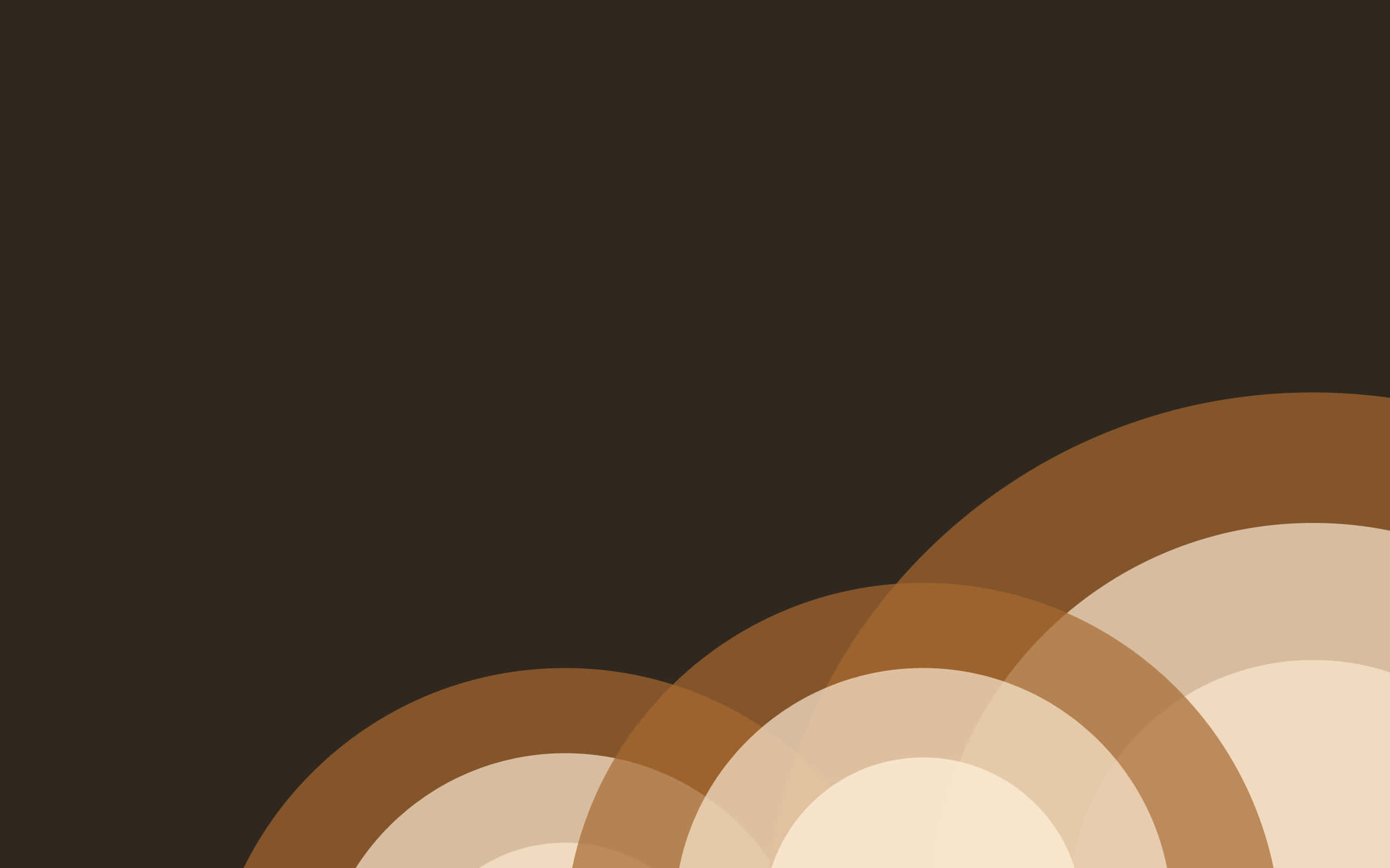 Brown Minimalist 桌布 壁紙 — 深棕色背景上帶有重疊的棕色、米色和奶油色圓圈的抽象幾何壁紙。