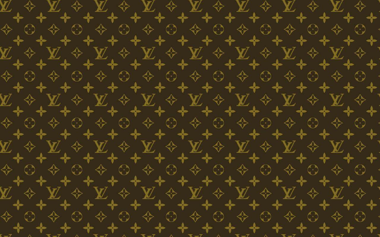 標誌 桌布 壁紙 — 深棕色背景上重複出現的金色 Louis Vuitton 字母組合標誌圖案。