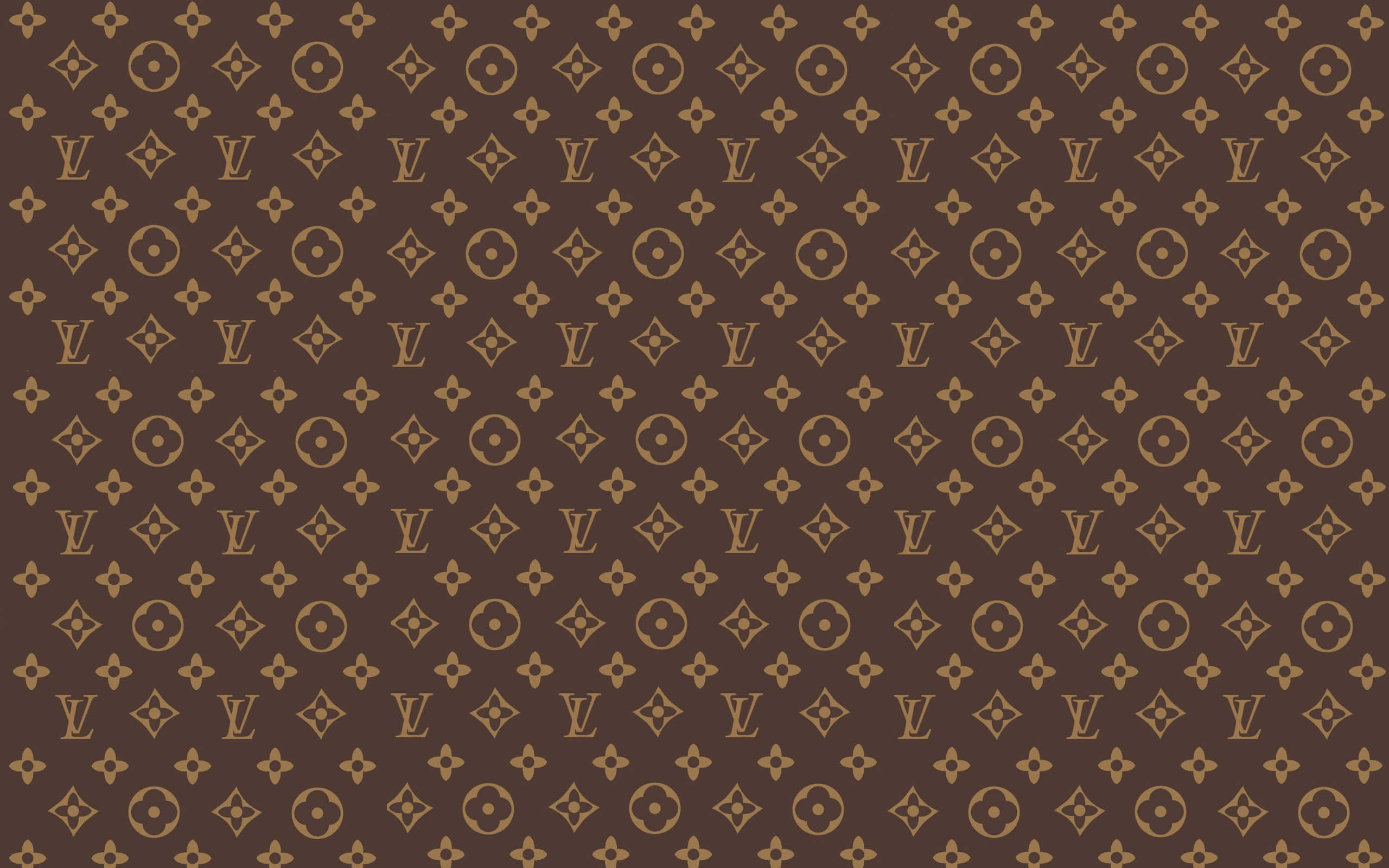 Monogram Desktop 桌布 壁紙 — 深棕色背景上重複出現金色路易威登字母組合標誌圖案。