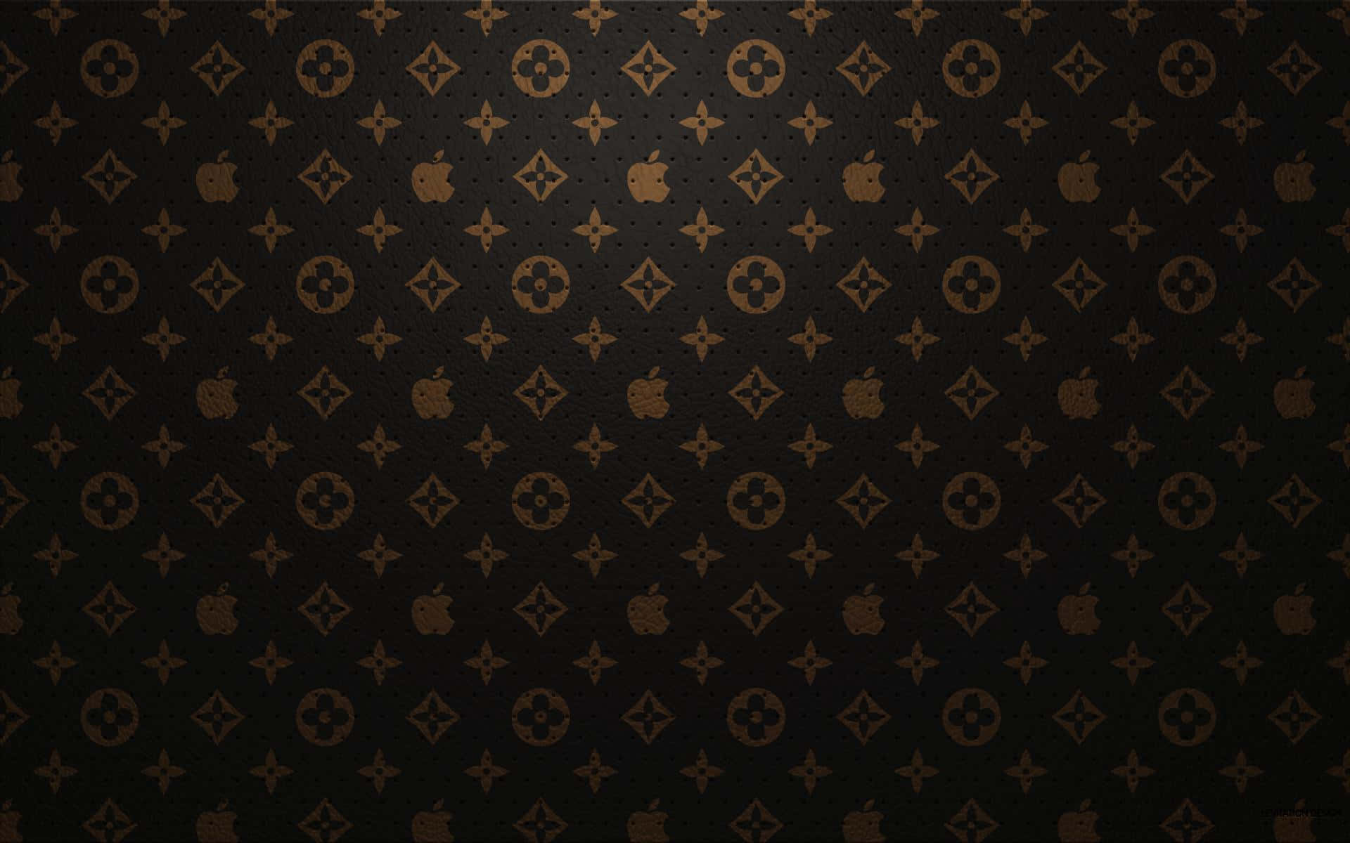 桌布，黑色背景上重複出現棕色 Louis Vuitton 和 Apple 標誌。 — 路易威登 GIF 壁紙