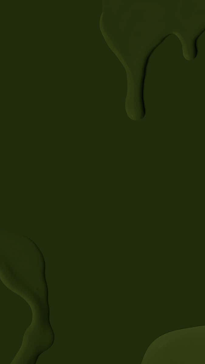 Olive Green iPhone 桌布 壁紙 — 深橄欖綠色黏稠液體在純色背景上以流暢的有機形狀滴落。