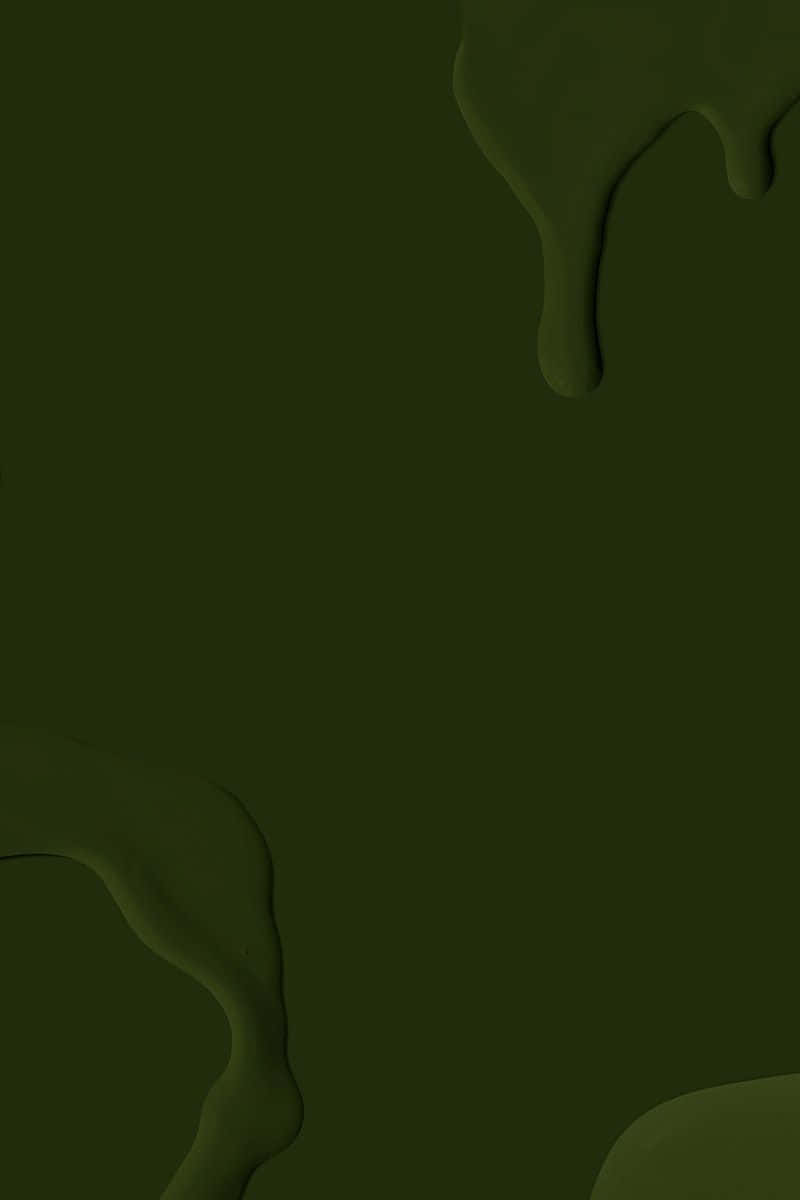 Green Phone 桌布 壁紙 — 深橄欖綠色黏稠液體在純色背景上以流暢的有機曲線滴落。